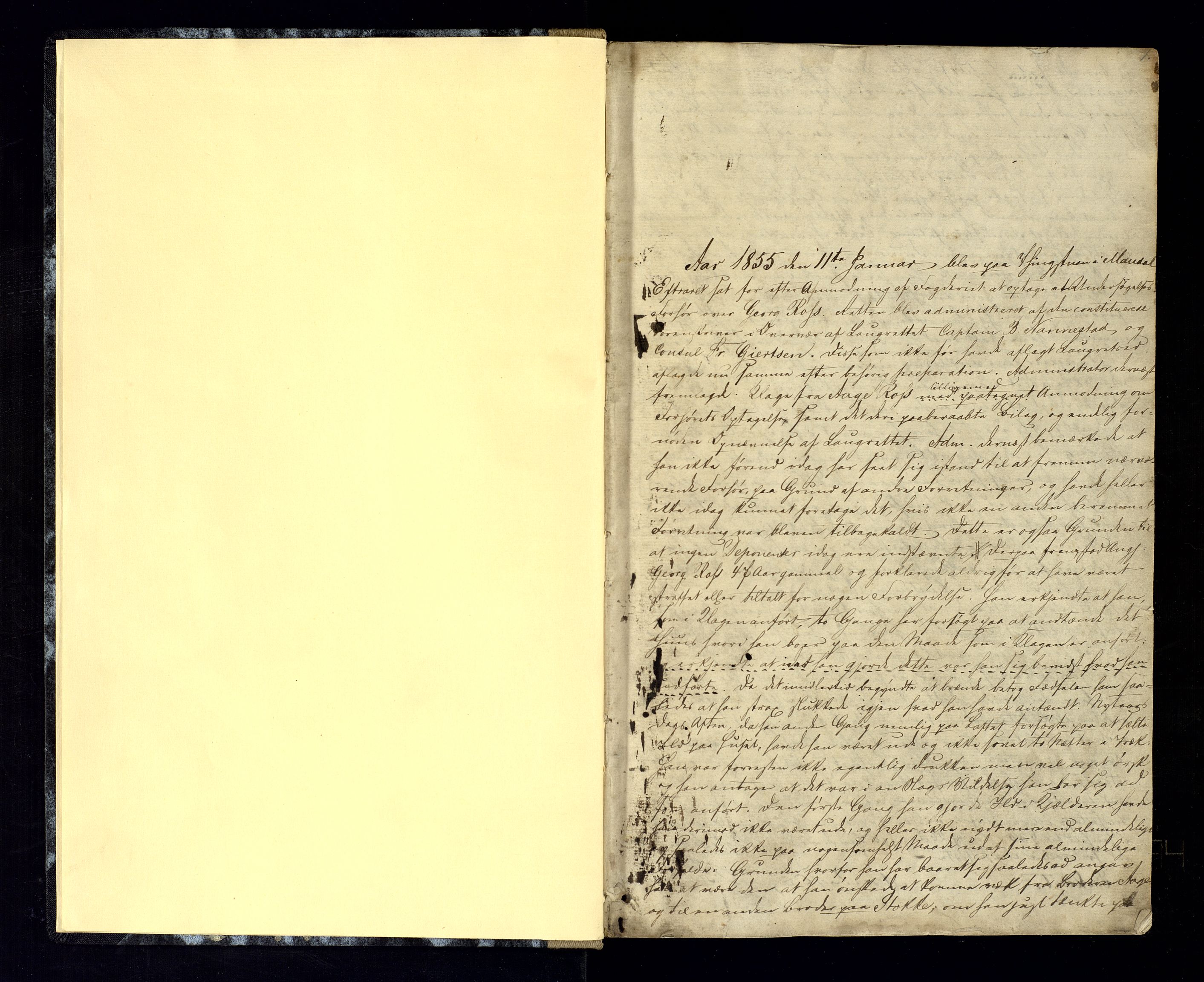 Mandal sorenskriveri, SAK/1221-0005/001/F/Fb/L0019: Ekstrarettsprotokoll nr 17, 1855-1861, p. 1