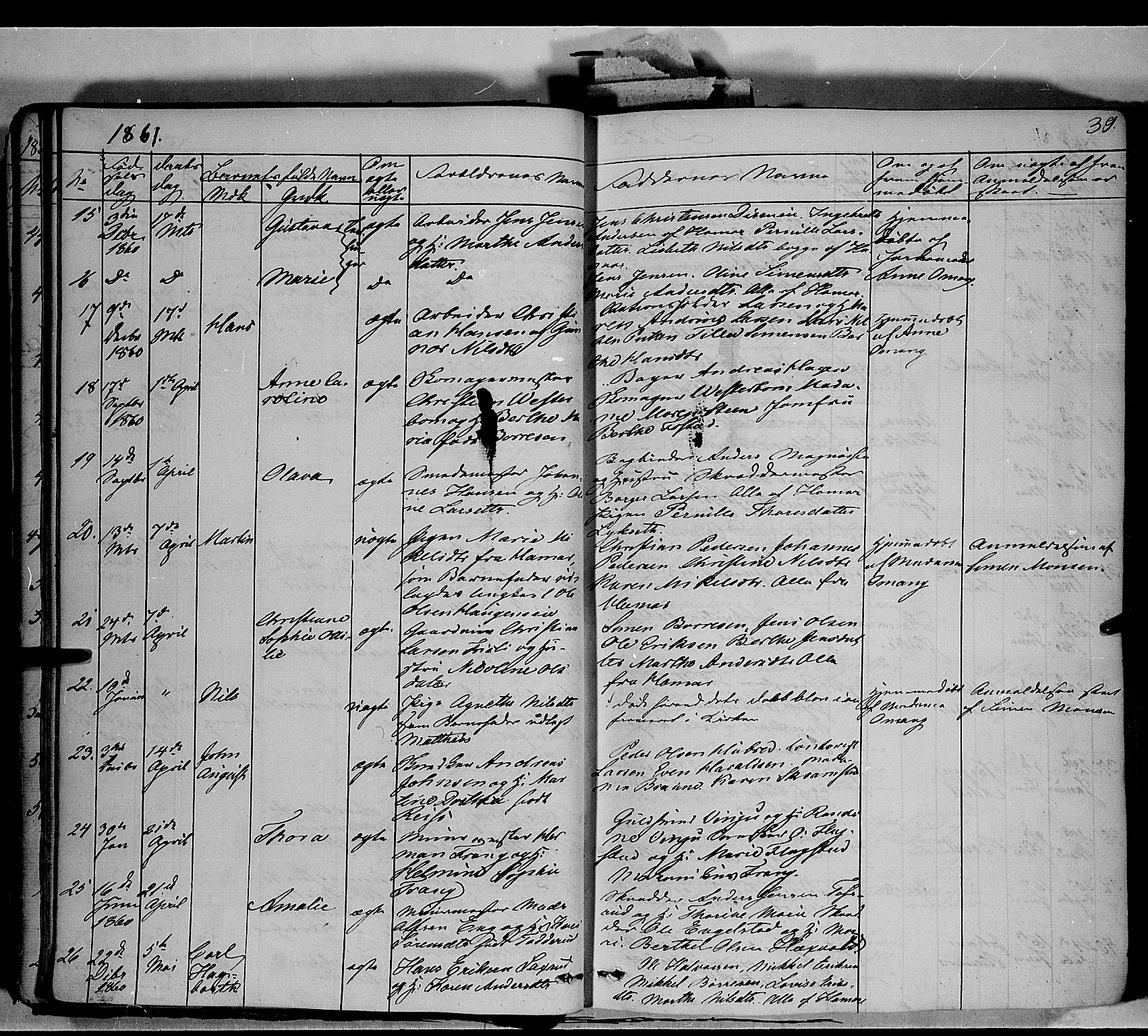 Vang prestekontor, Hedmark, AV/SAH-PREST-008/H/Ha/Haa/L0011: Parish register (official) no. 11, 1852-1877, p. 39