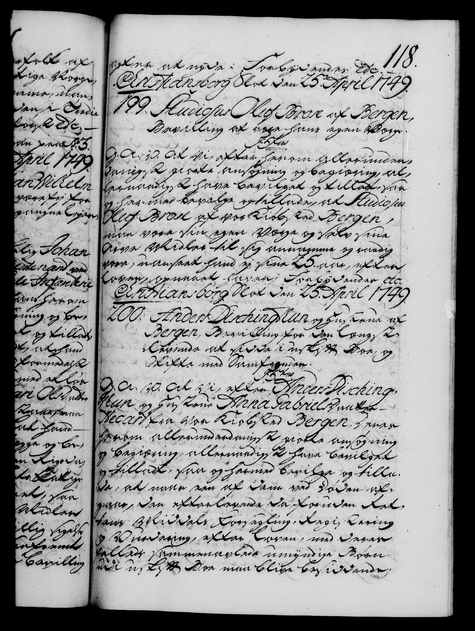 Danske Kanselli 1572-1799, RA/EA-3023/F/Fc/Fca/Fcaa/L0036: Norske registre, 1749-1750, p. 118a