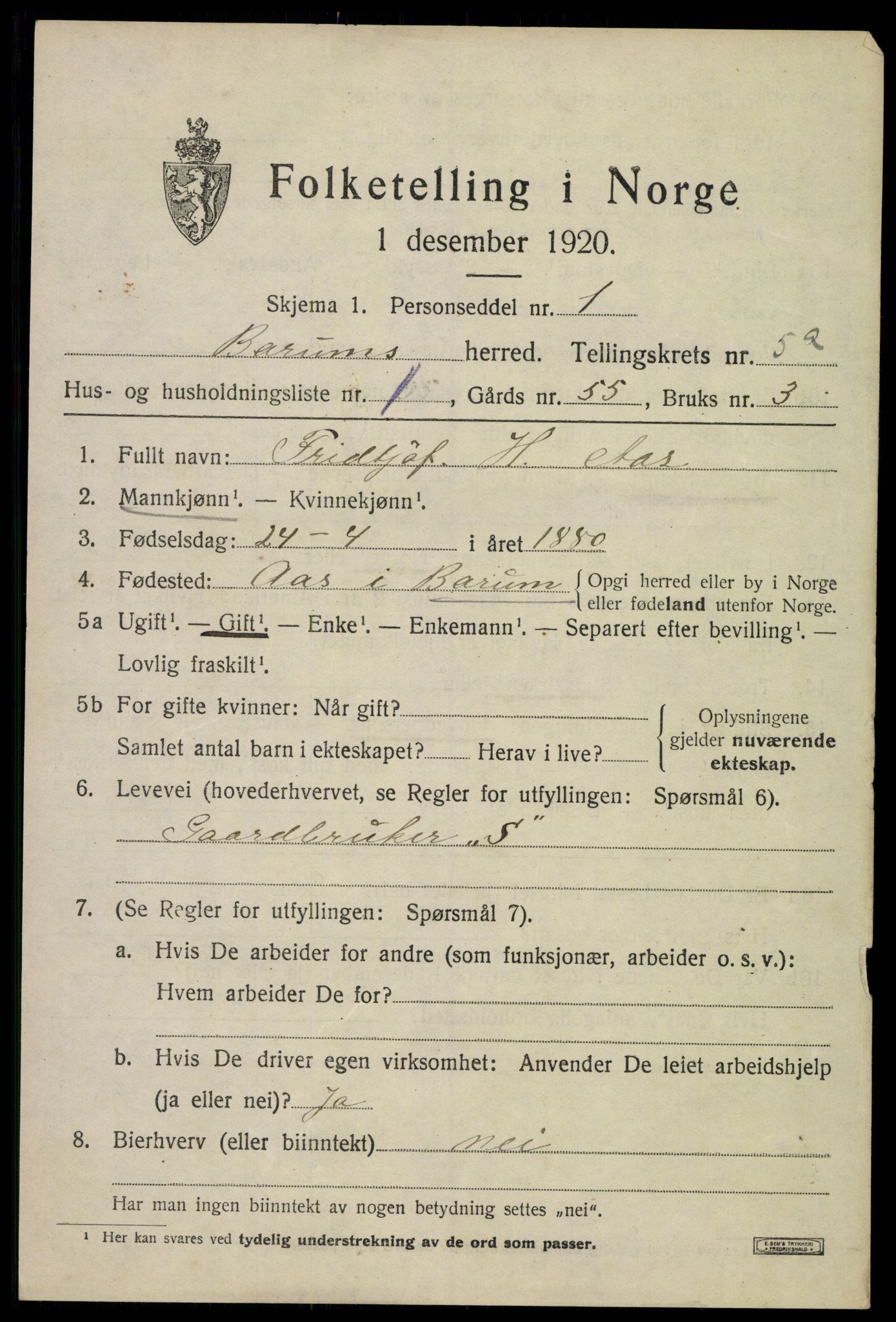 SAO, 1920 census for Bærum, 1920, p. 9734