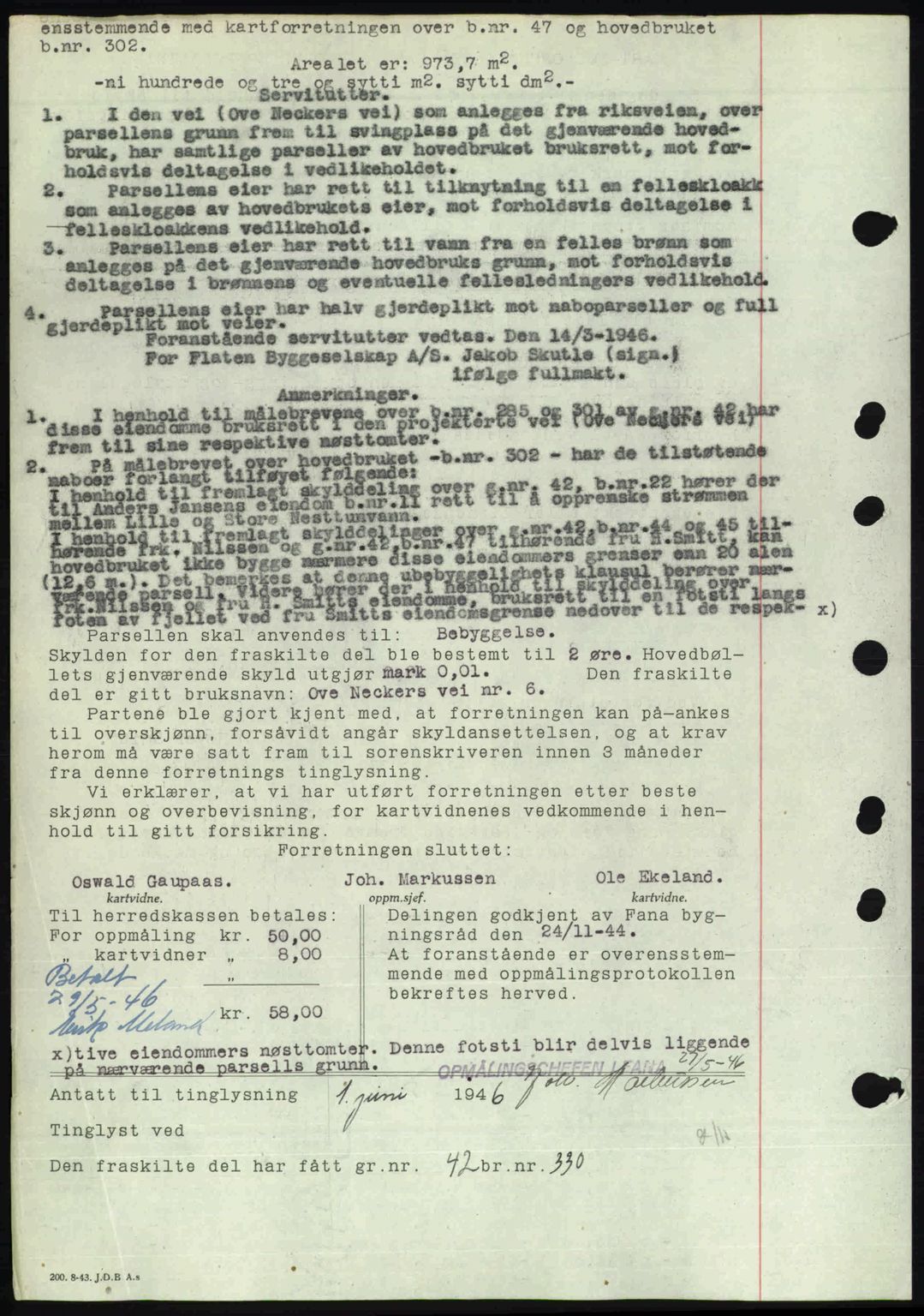 Midhordland sorenskriveri, SAB/A-3001/1/G/Gb/Gbj/L0022: Mortgage book no. A41-43, 1946-1946, Diary no: : 2225/1946