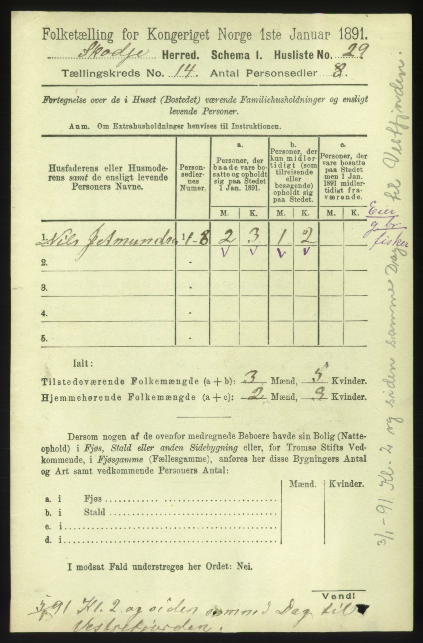 RA, 1891 census for 1529 Skodje, 1891, p. 3010