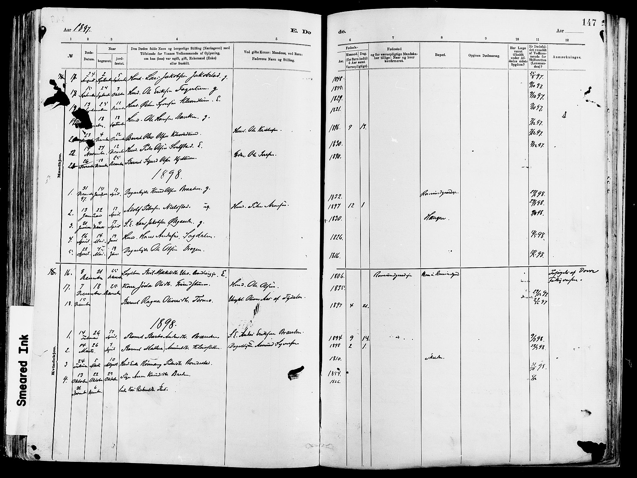 Vågå prestekontor, SAH/PREST-076/H/Ha/Haa/L0008: Parish register (official) no. 8, 1886-1904, p. 147