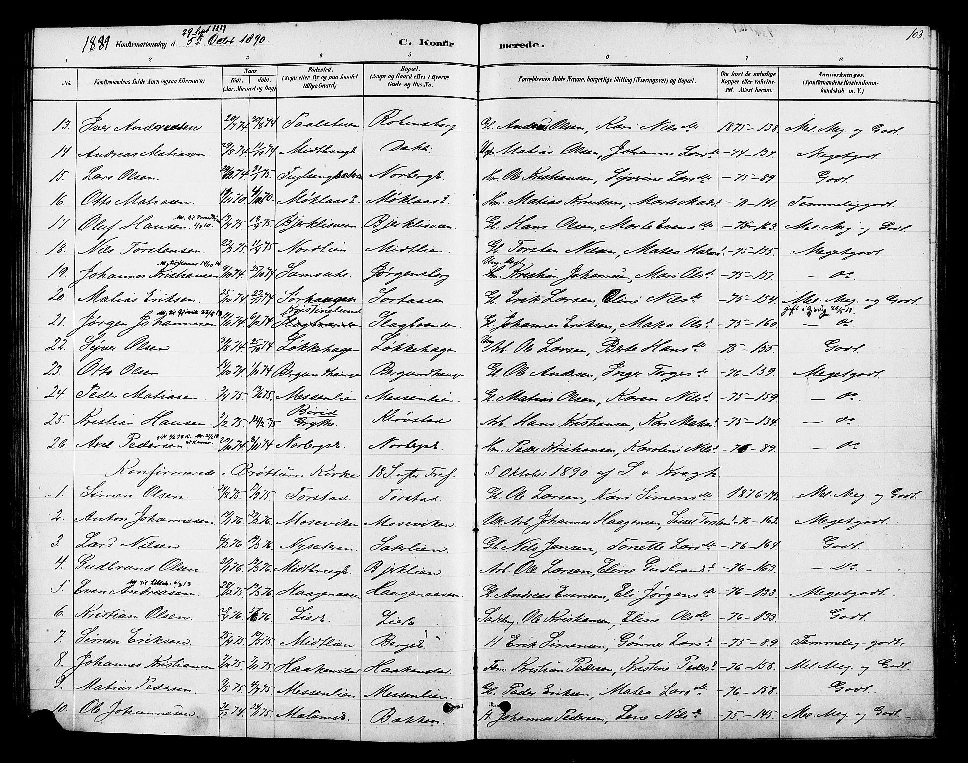 Ringsaker prestekontor, SAH/PREST-014/K/Ka/L0013: Parish register (official) no. 13, 1879-1890, p. 103