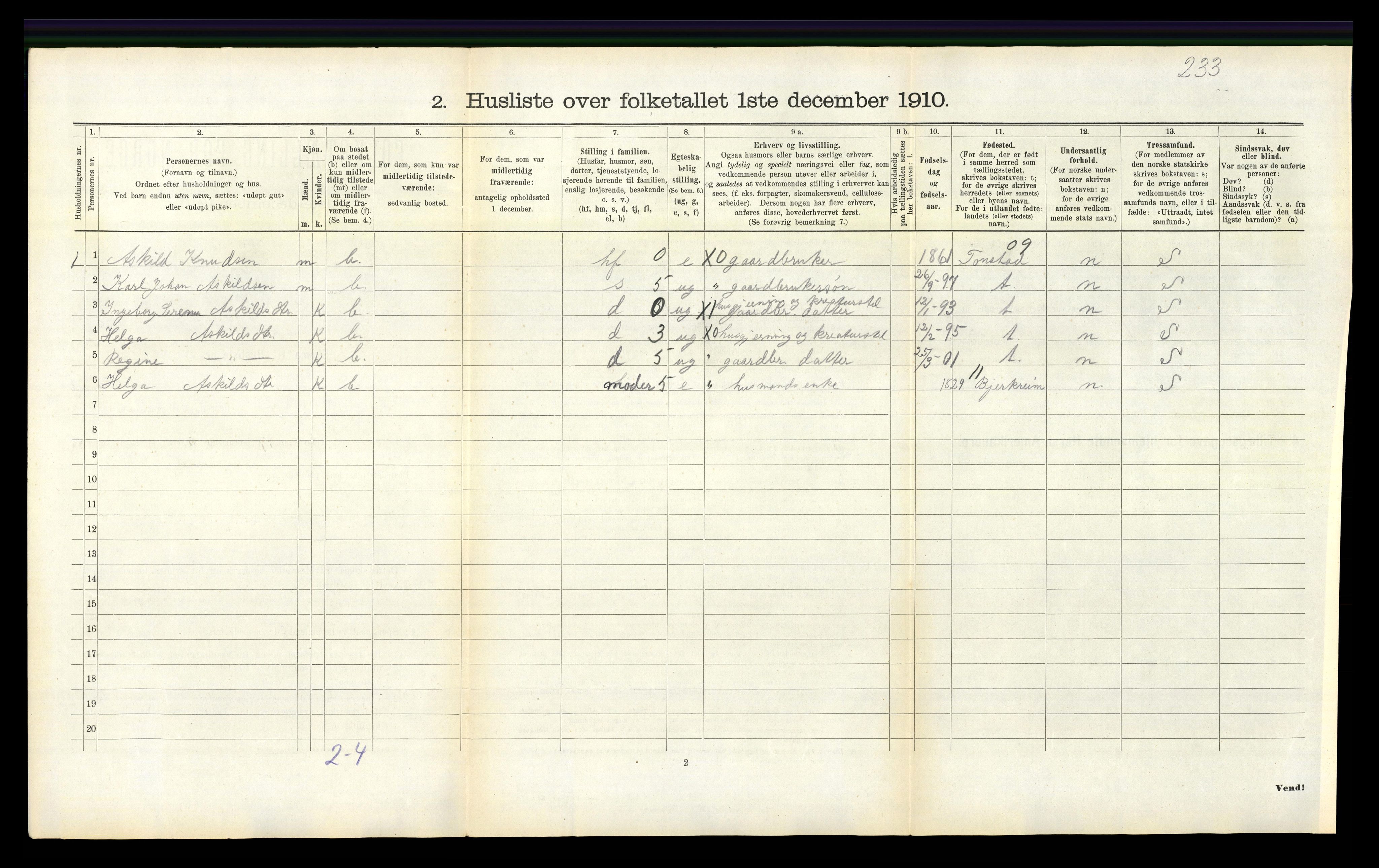 RA, 1910 census for Øvre Sirdal, 1910, p. 113