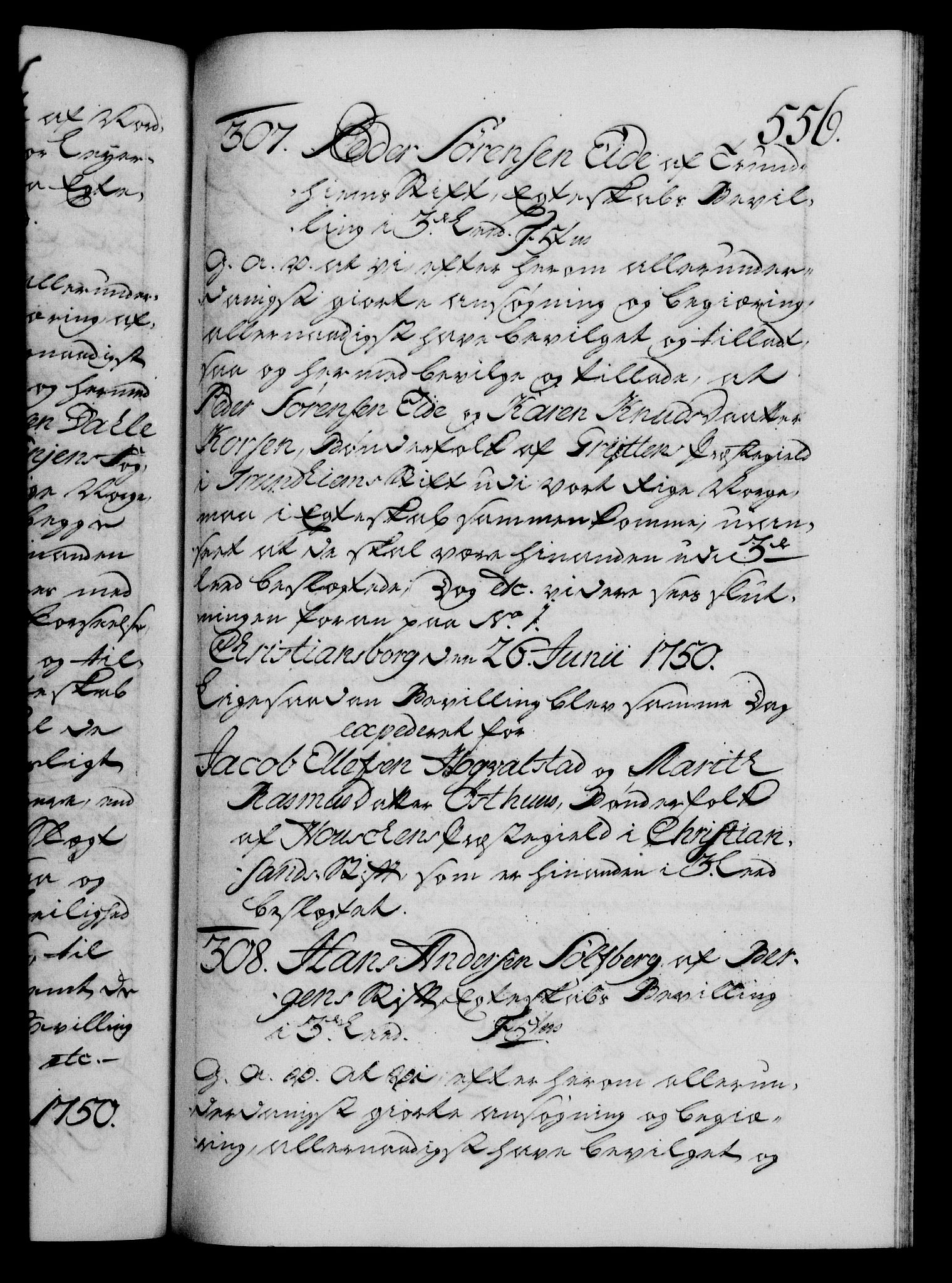 Danske Kanselli 1572-1799, AV/RA-EA-3023/F/Fc/Fca/Fcaa/L0036: Norske registre, 1749-1750, p. 556a