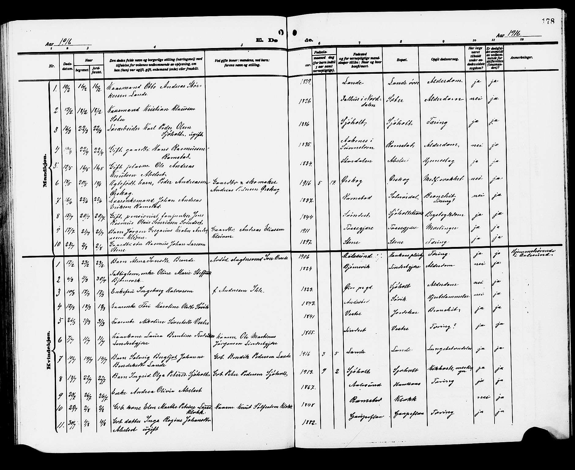 Ministerialprotokoller, klokkerbøker og fødselsregistre - Møre og Romsdal, SAT/A-1454/522/L0328: Parish register (copy) no. 522C07, 1909-1925, p. 178