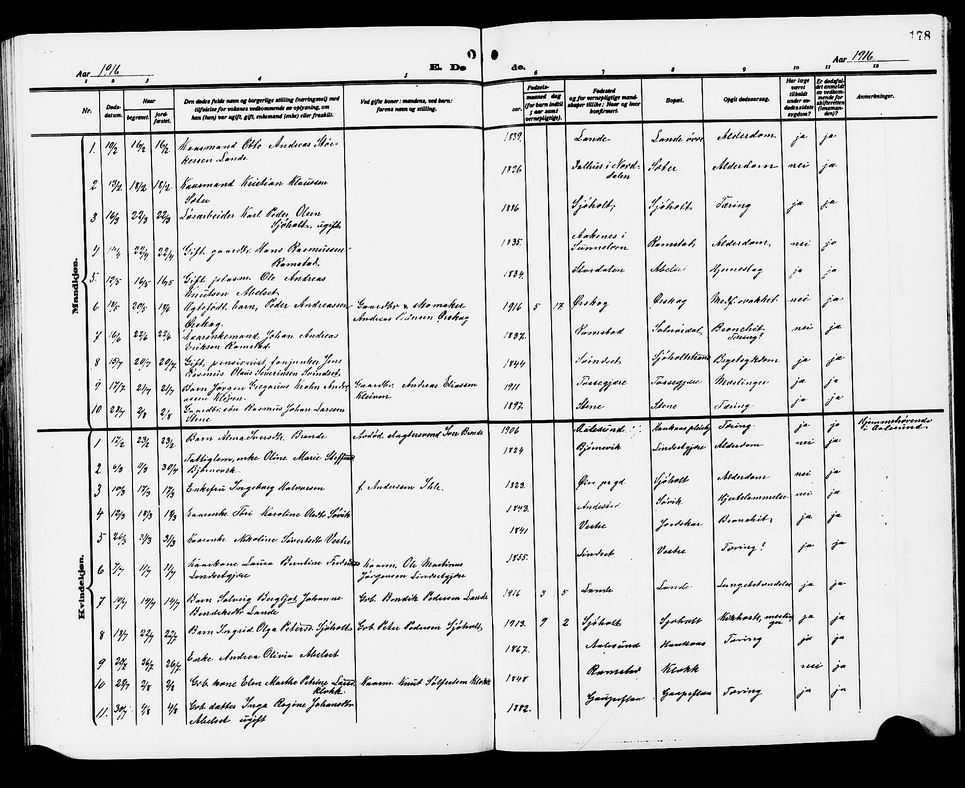 Ministerialprotokoller, klokkerbøker og fødselsregistre - Møre og Romsdal, AV/SAT-A-1454/522/L0328: Parish register (copy) no. 522C07, 1909-1925, p. 178