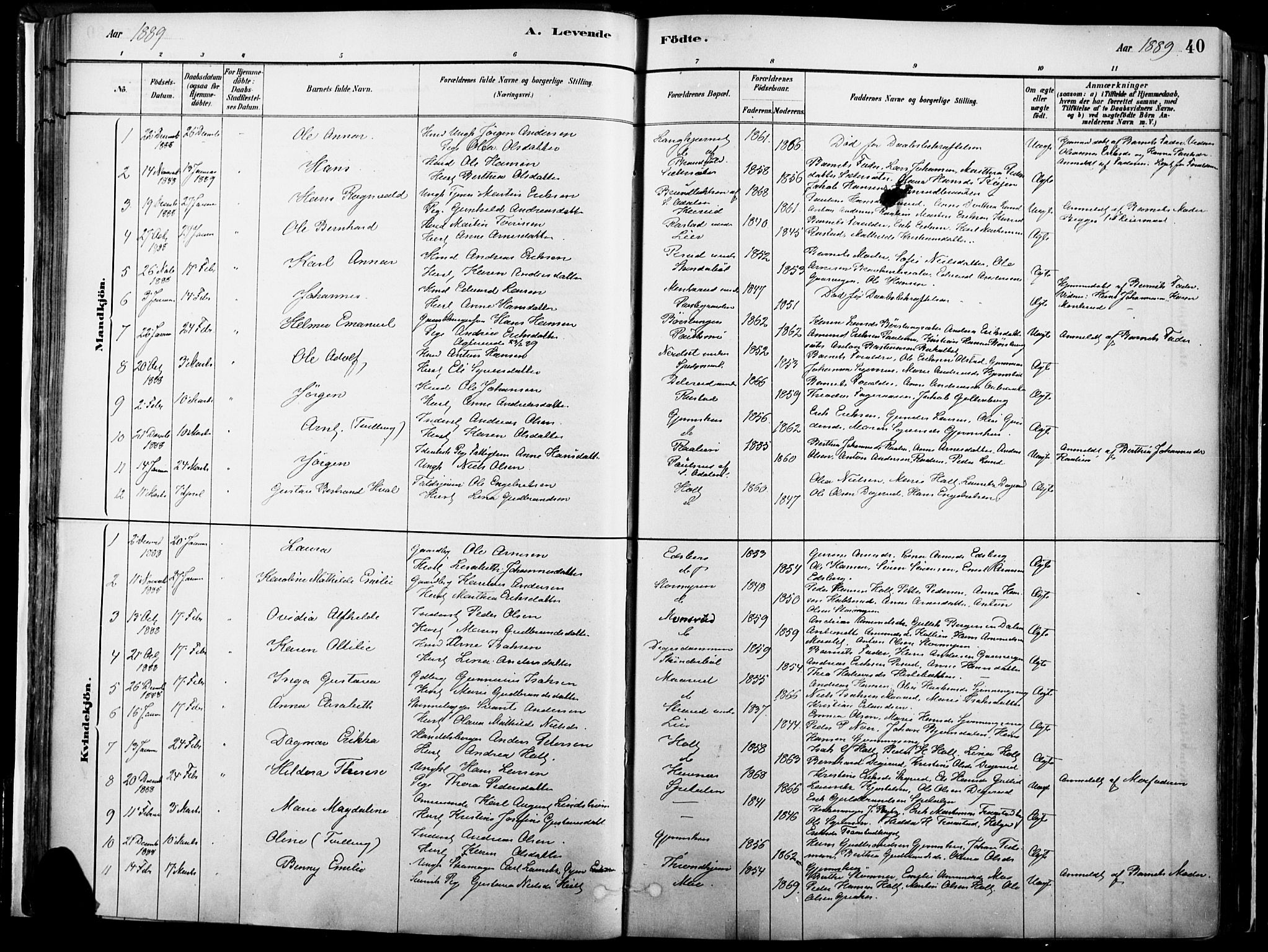Vinger prestekontor, SAH/PREST-024/H/Ha/Haa/L0014: Parish register (official) no. 14, 1881-1900, p. 40