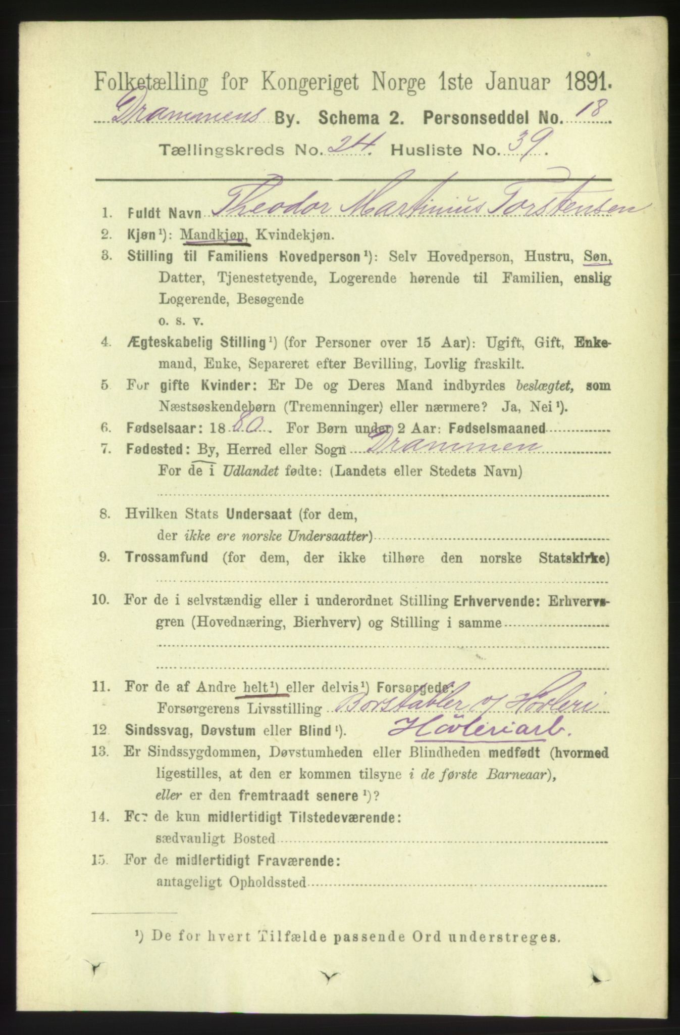 RA, 1891 census for 0602 Drammen, 1891, p. 15149