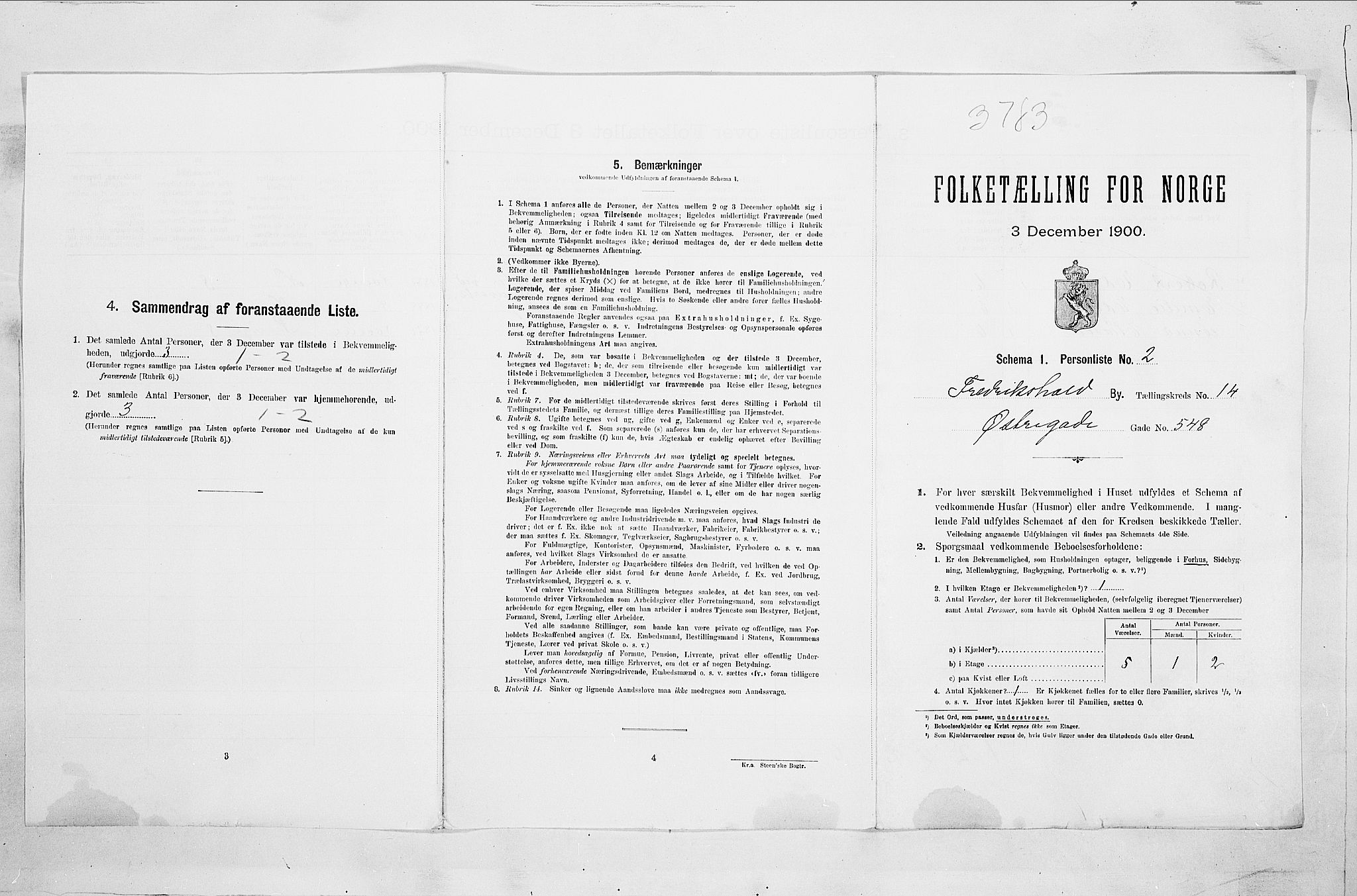 SAO, 1900 census for Fredrikshald, 1900