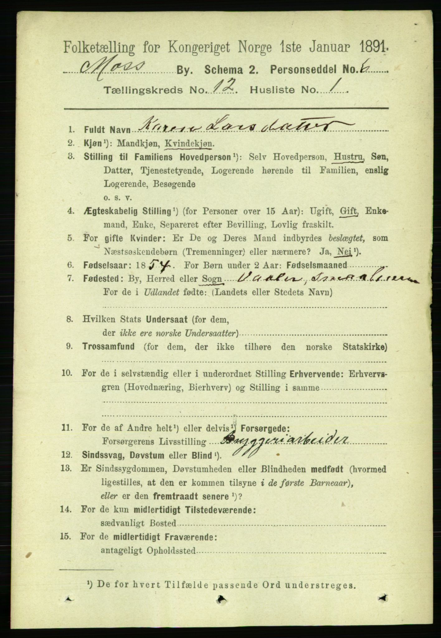 RA, 1891 census for 0104 Moss, 1891, p. 6331