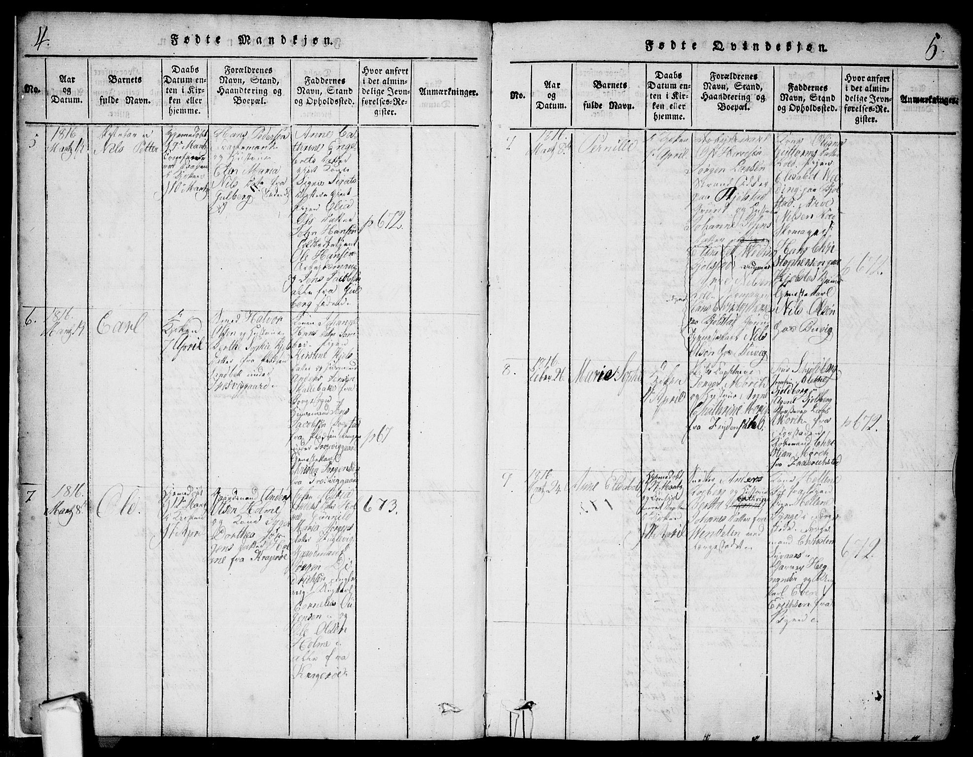 Glemmen prestekontor Kirkebøker, SAO/A-10908/F/Fa/L0004: Parish register (official) no. 4, 1816-1838, p. 4-5