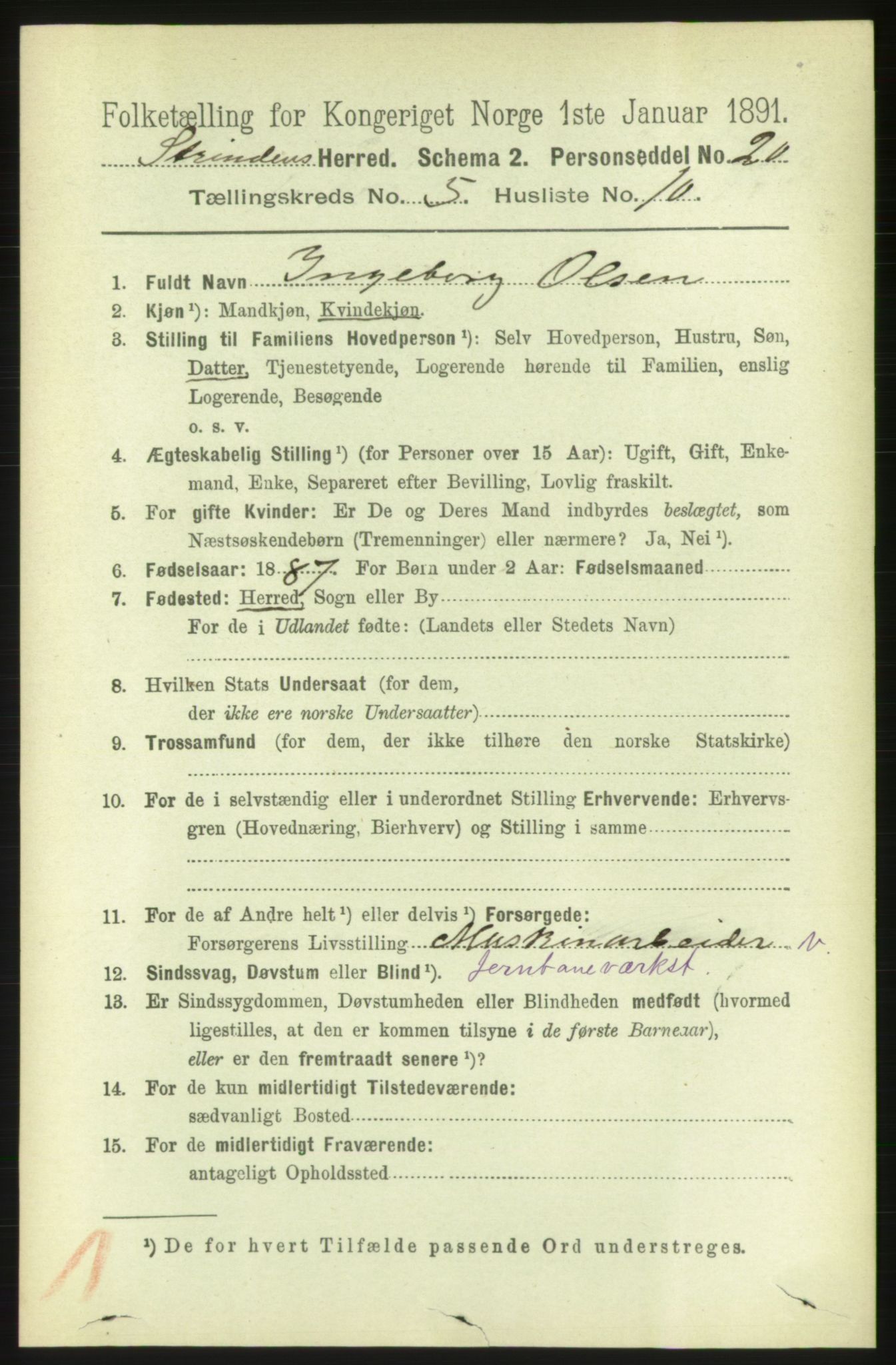 RA, 1891 census for 1660 Strinda, 1891, p. 4400