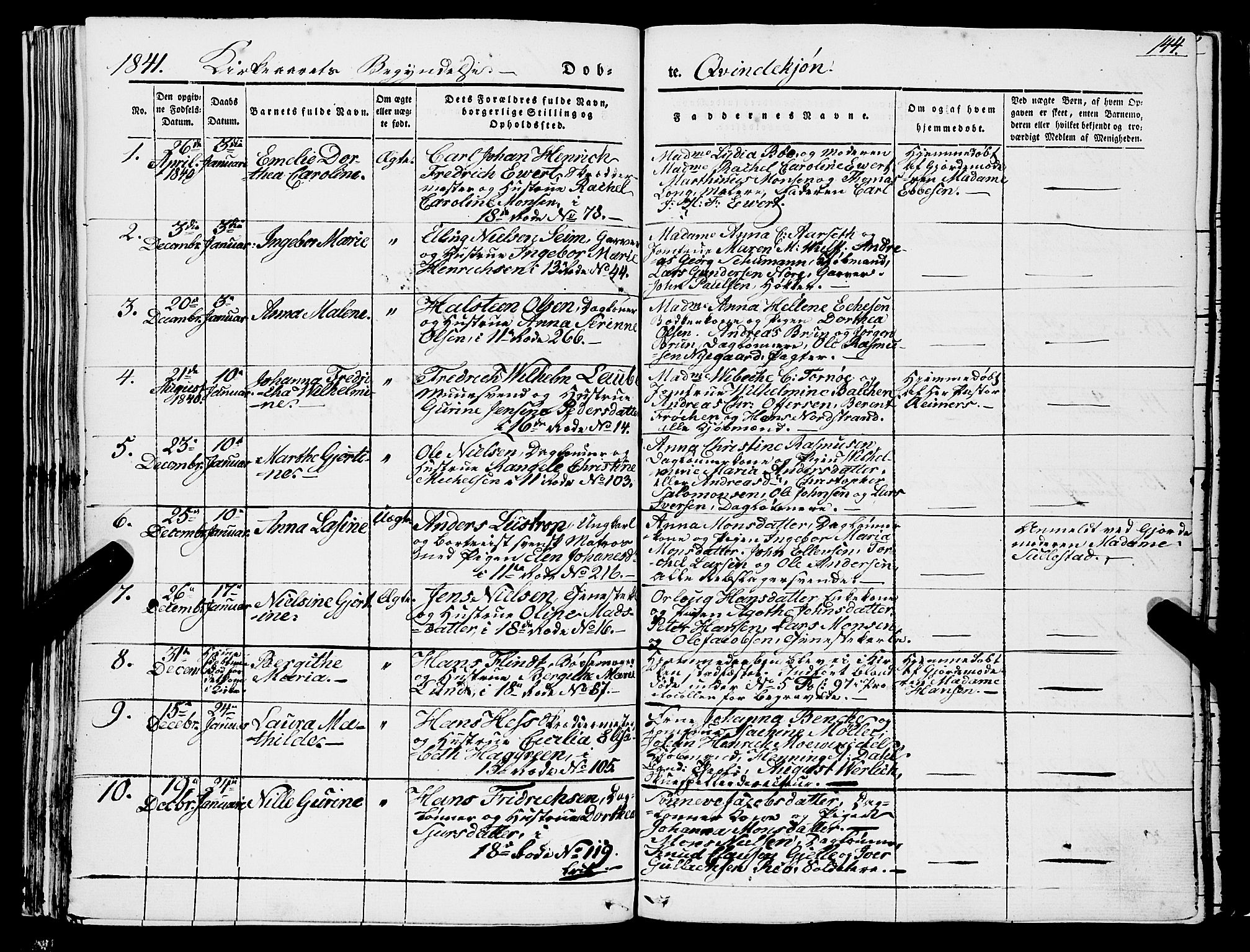 Domkirken sokneprestembete, SAB/A-74801/H/Haa/L0019: Parish register (official) no. B 2, 1841-1851, p. 144