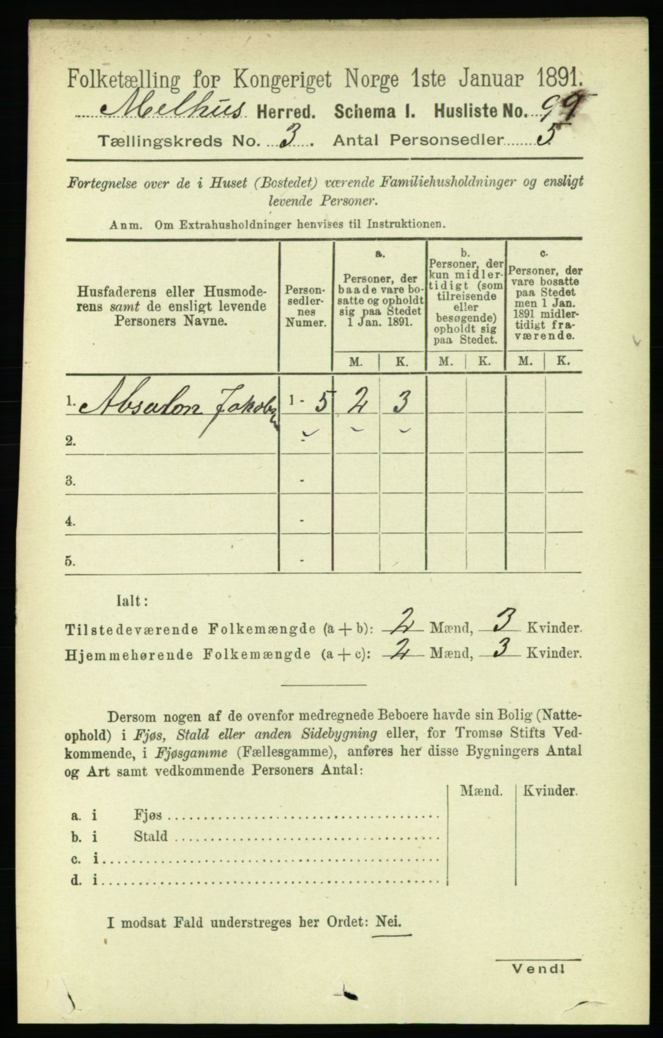 RA, 1891 census for 1653 Melhus, 1891, p. 1375