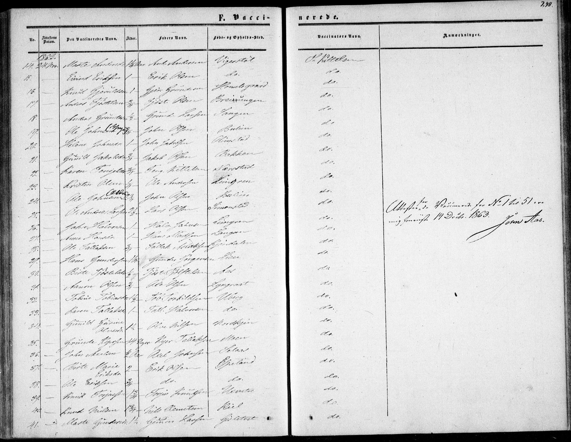 Gjerstad sokneprestkontor, AV/SAK-1111-0014/F/Fa/Fab/L0003: Parish register (official) no. A 3, 1853-1878, p. 248