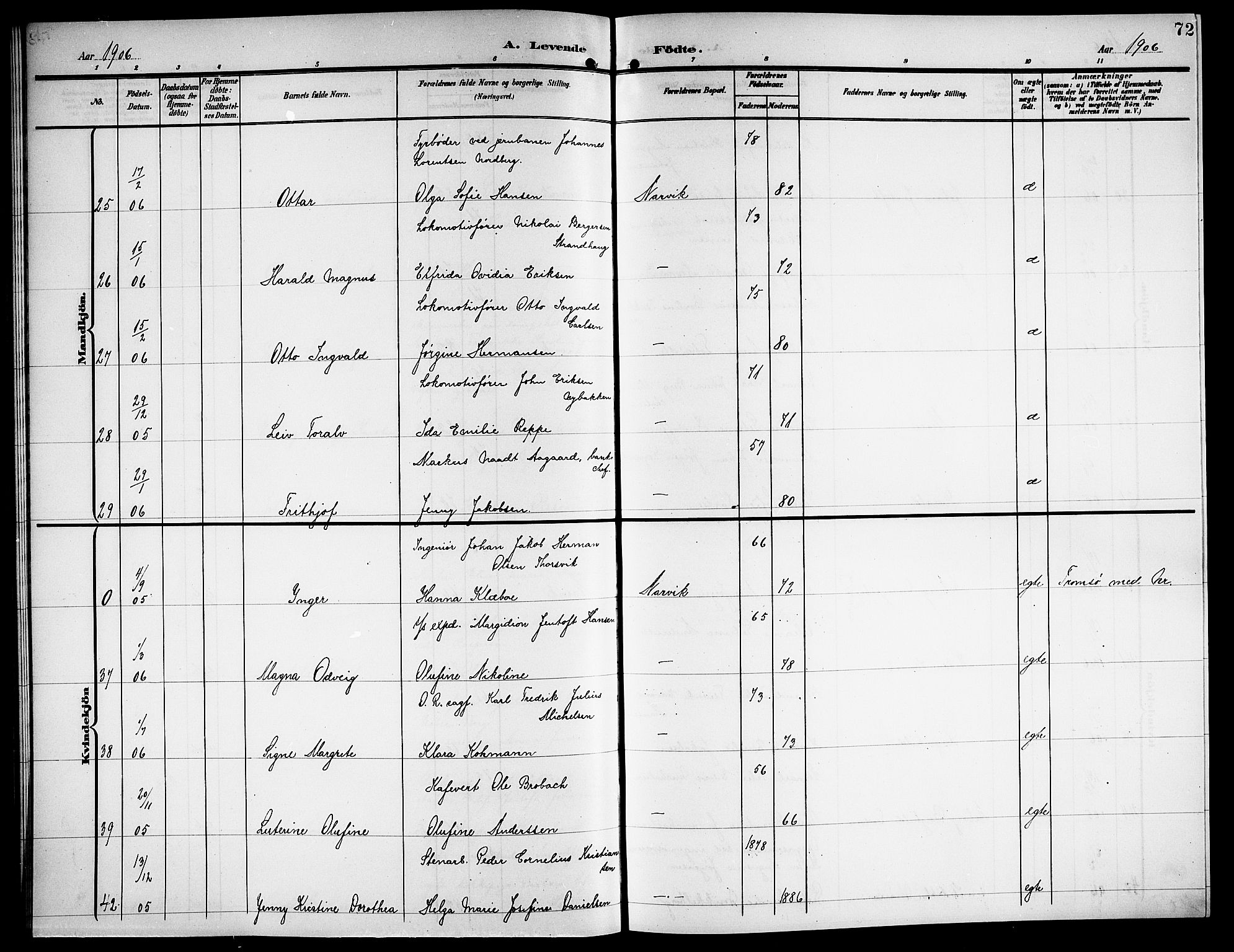 Ministerialprotokoller, klokkerbøker og fødselsregistre - Nordland, AV/SAT-A-1459/871/L1012: Parish register (copy) no. 871C01, 1902-1909, p. 72