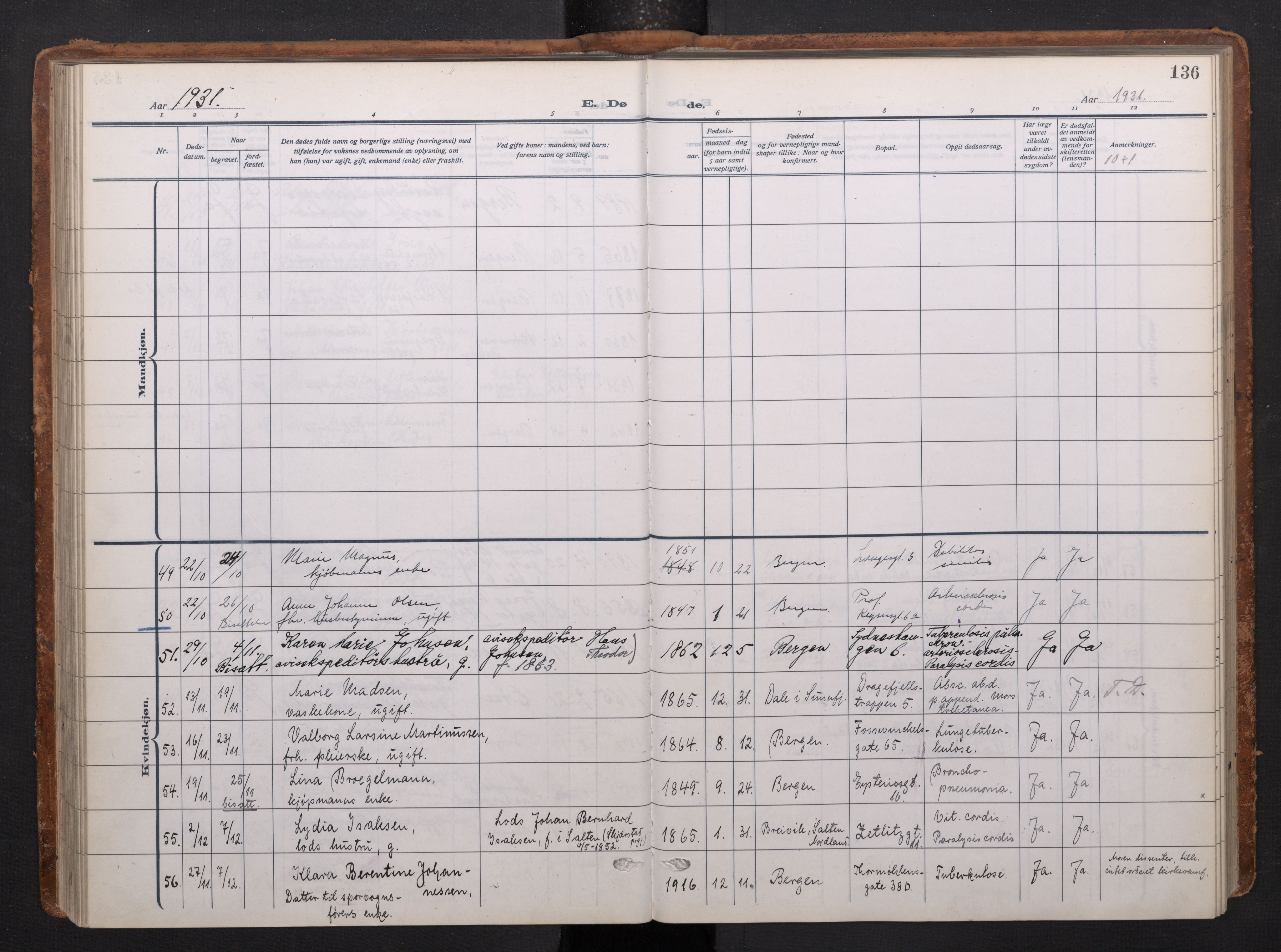 Johanneskirken sokneprestembete, AV/SAB-A-76001/H/Haa/L0020: Parish register (official) no. E 2, 1916-1951, p. 136