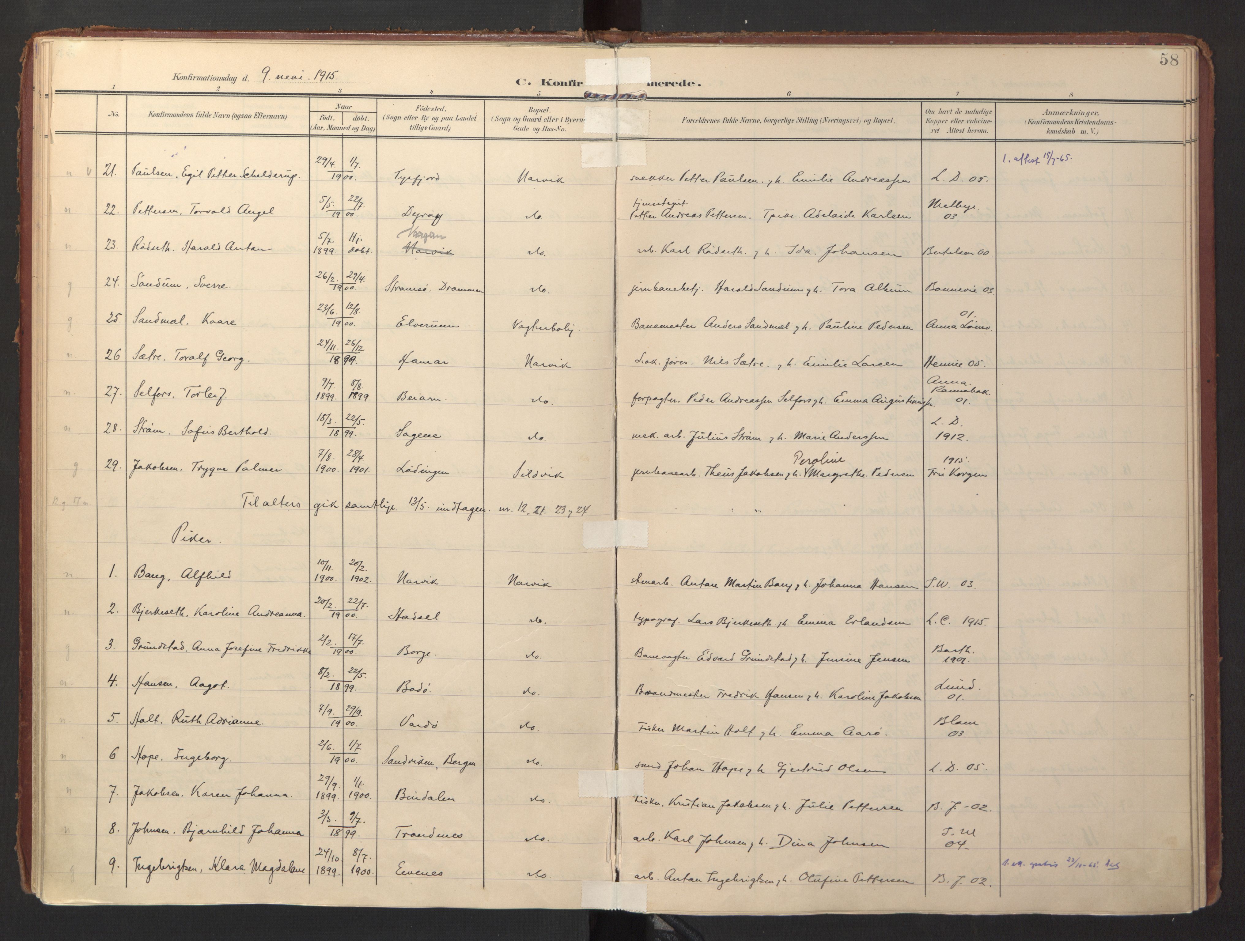 Ministerialprotokoller, klokkerbøker og fødselsregistre - Nordland, AV/SAT-A-1459/871/L0998: Parish register (official) no. 871A14, 1902-1921, p. 58