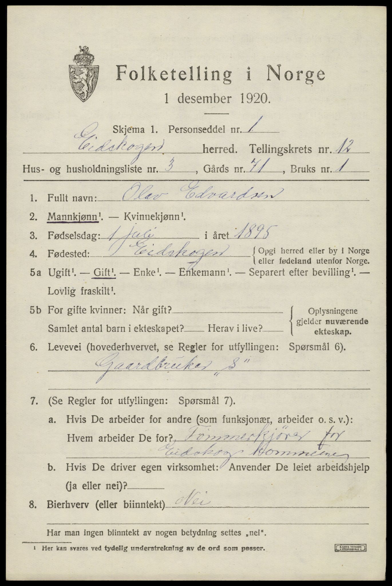 SAH, 1920 census for Eidskog, 1920, p. 11773