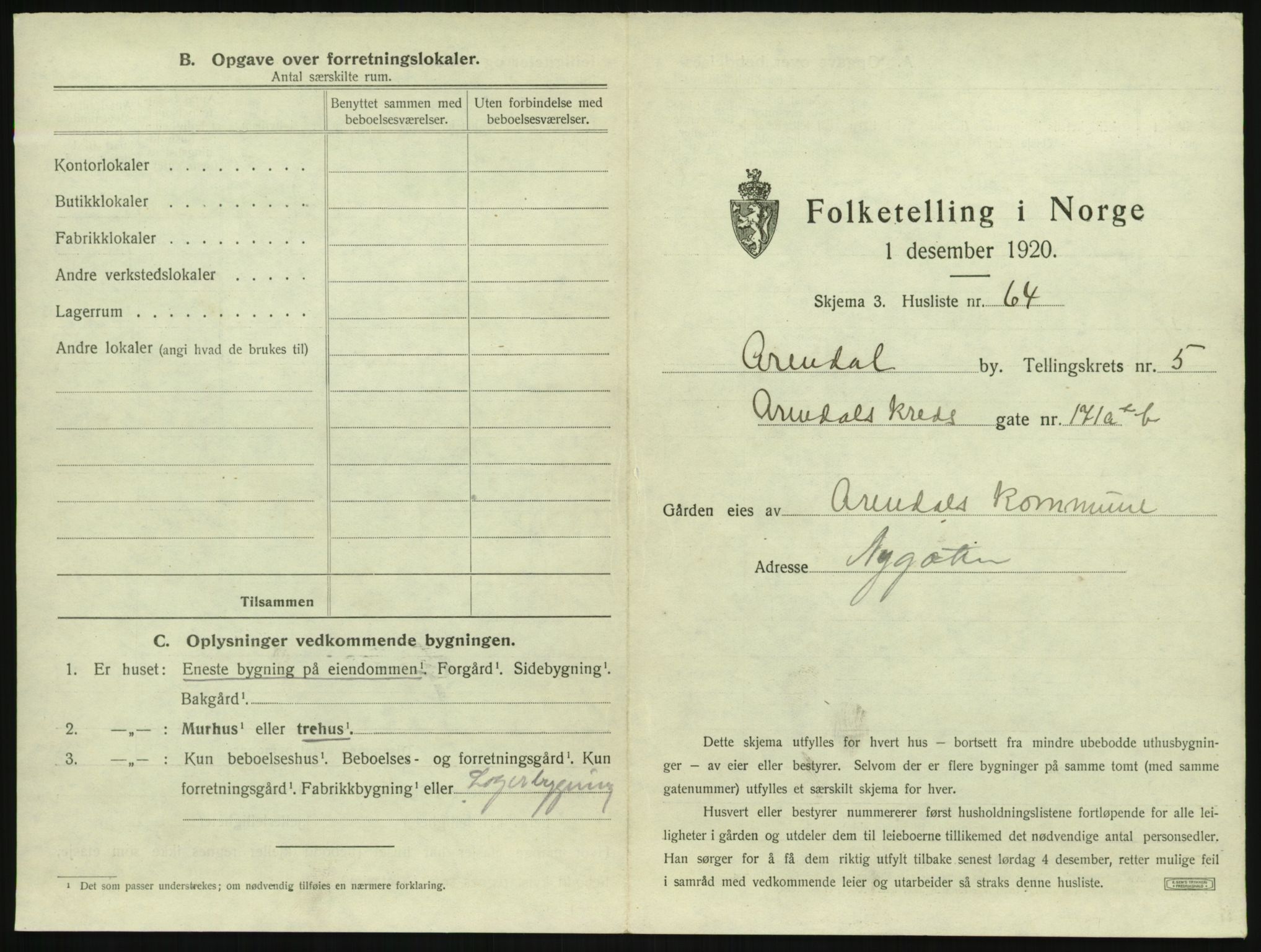 SAK, 1920 census for Arendal, 1920, p. 700