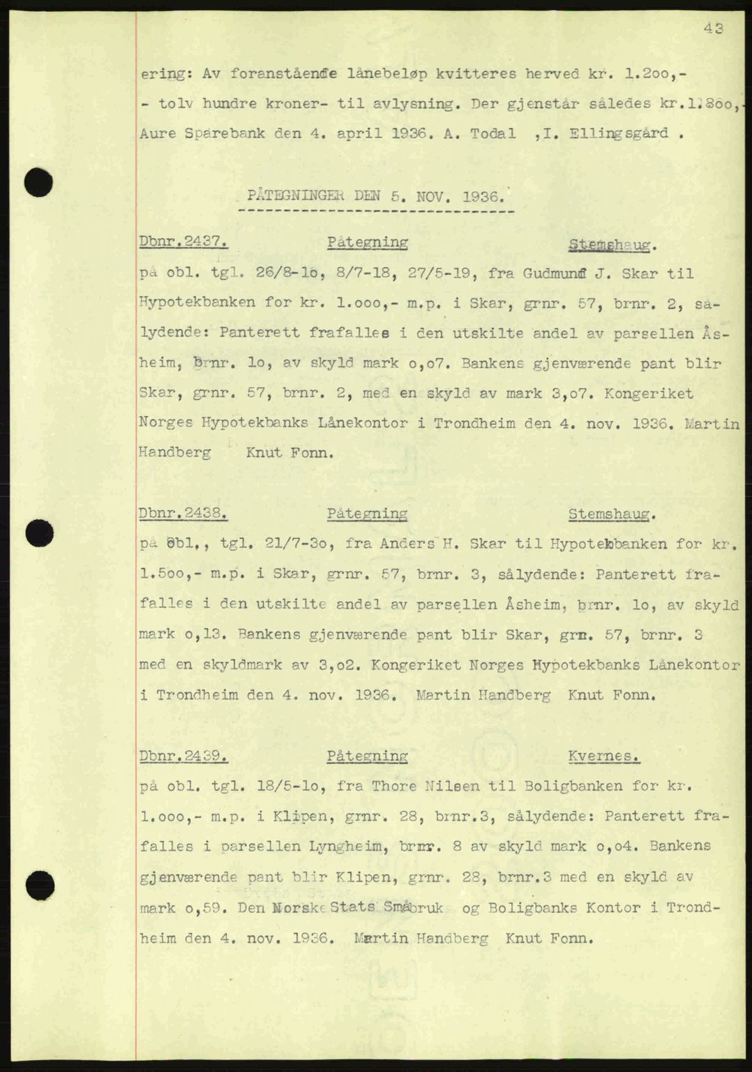 Nordmøre sorenskriveri, AV/SAT-A-4132/1/2/2Ca: Mortgage book no. C80, 1936-1939, Diary no: : 2437/1936