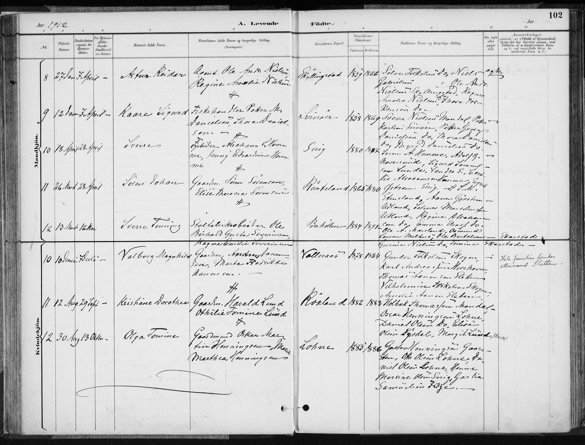 Sør-Audnedal sokneprestkontor, AV/SAK-1111-0039/F/Fa/Fab/L0010: Parish register (official) no. A 10, 1892-1913, p. 102