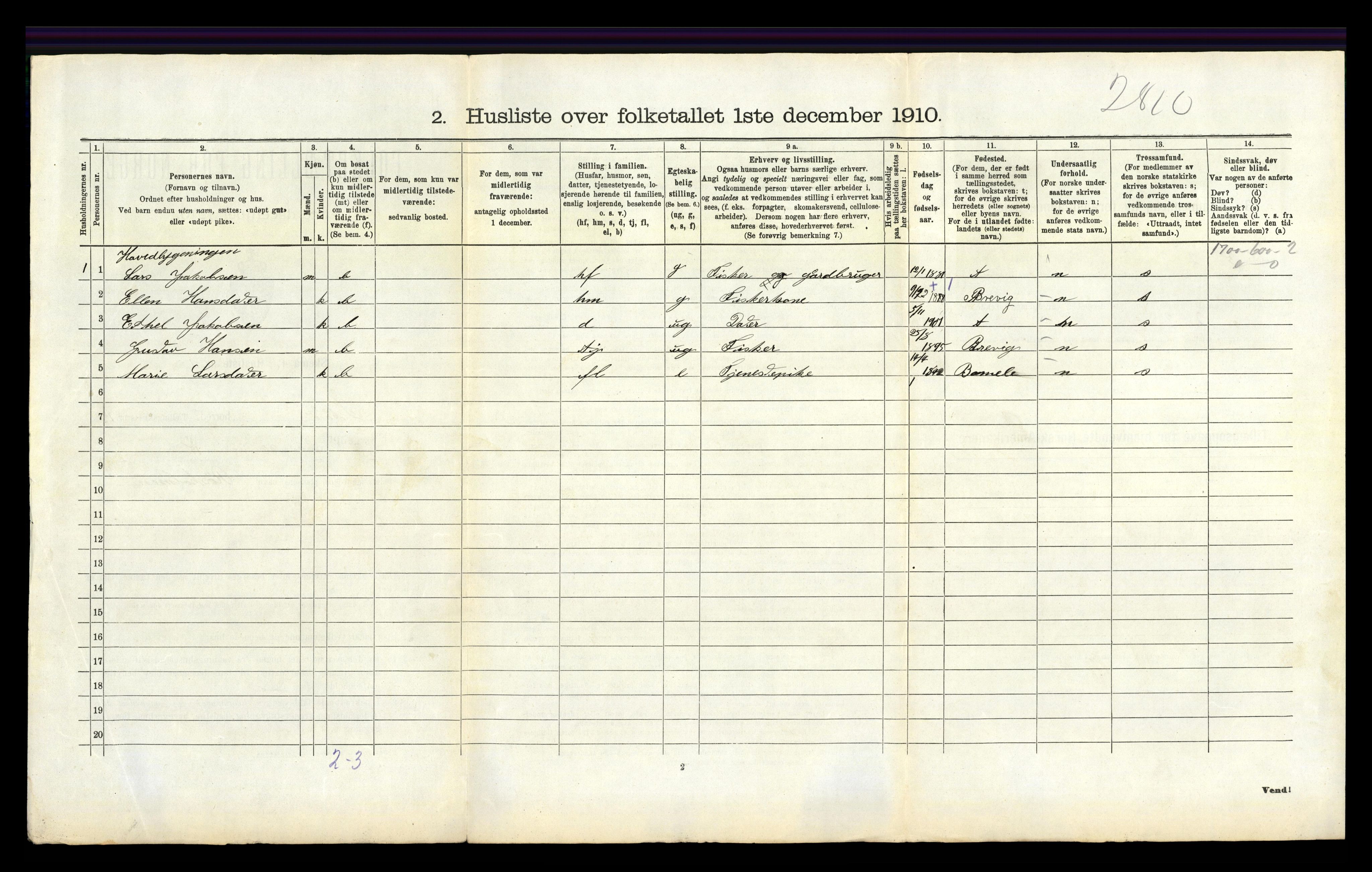 RA, 1910 census for Skåtøy, 1910, p. 1310