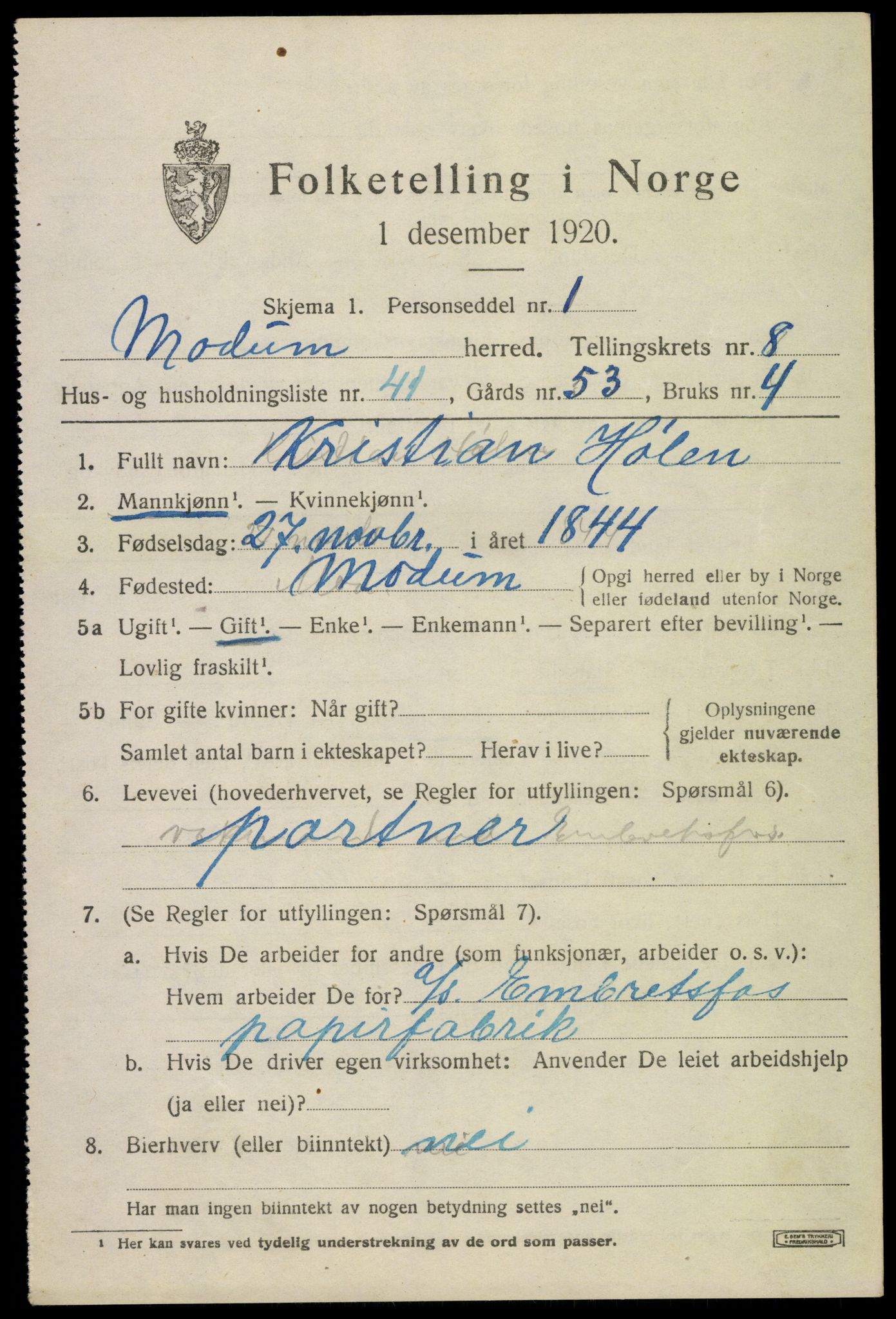 SAKO, 1920 census for Modum, 1920, p. 10861