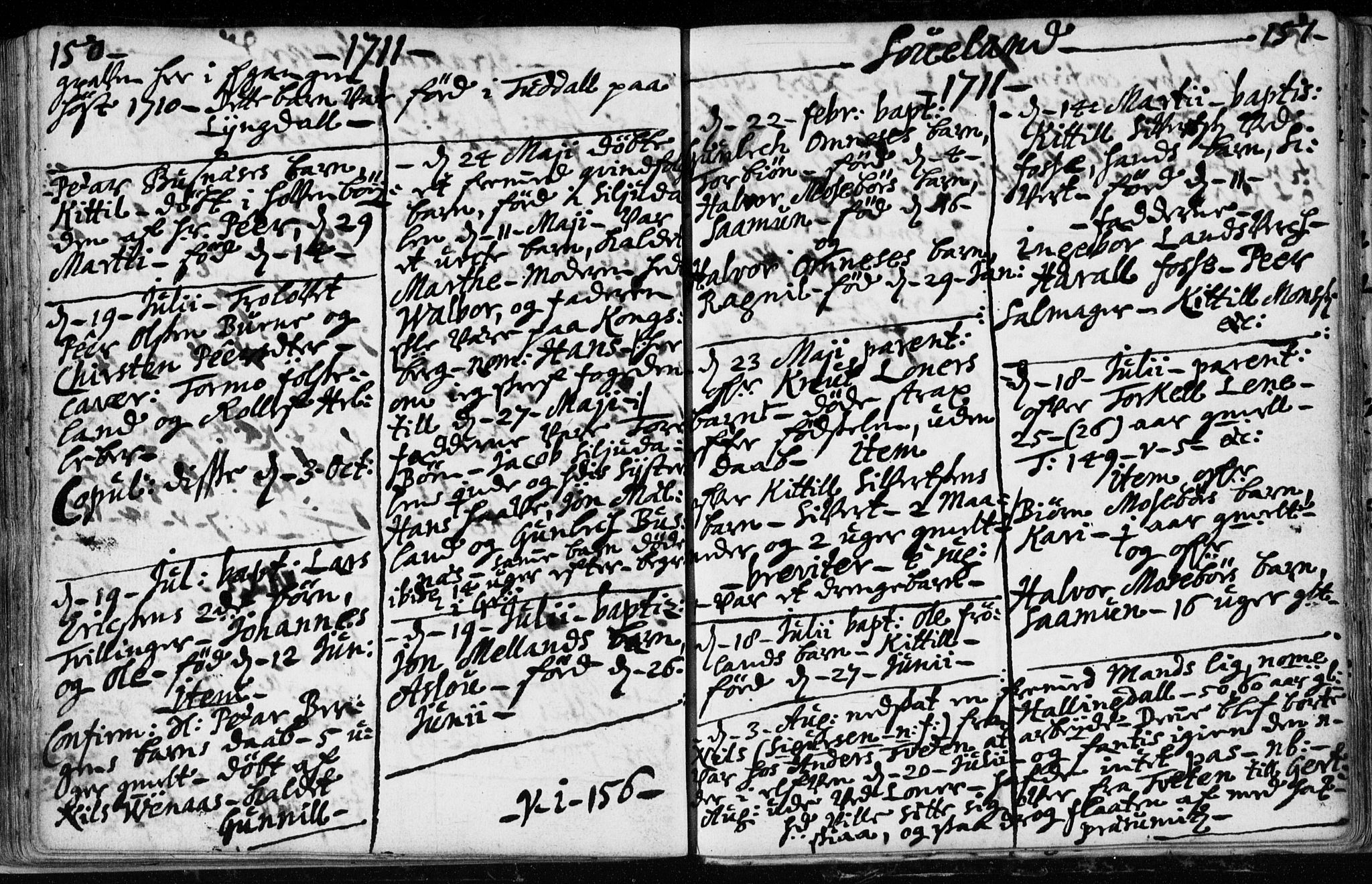 Hjartdal kirkebøker, SAKO/A-270/F/Fa/L0001: Parish register (official) no. I 1, 1685-1714, p. 150-151