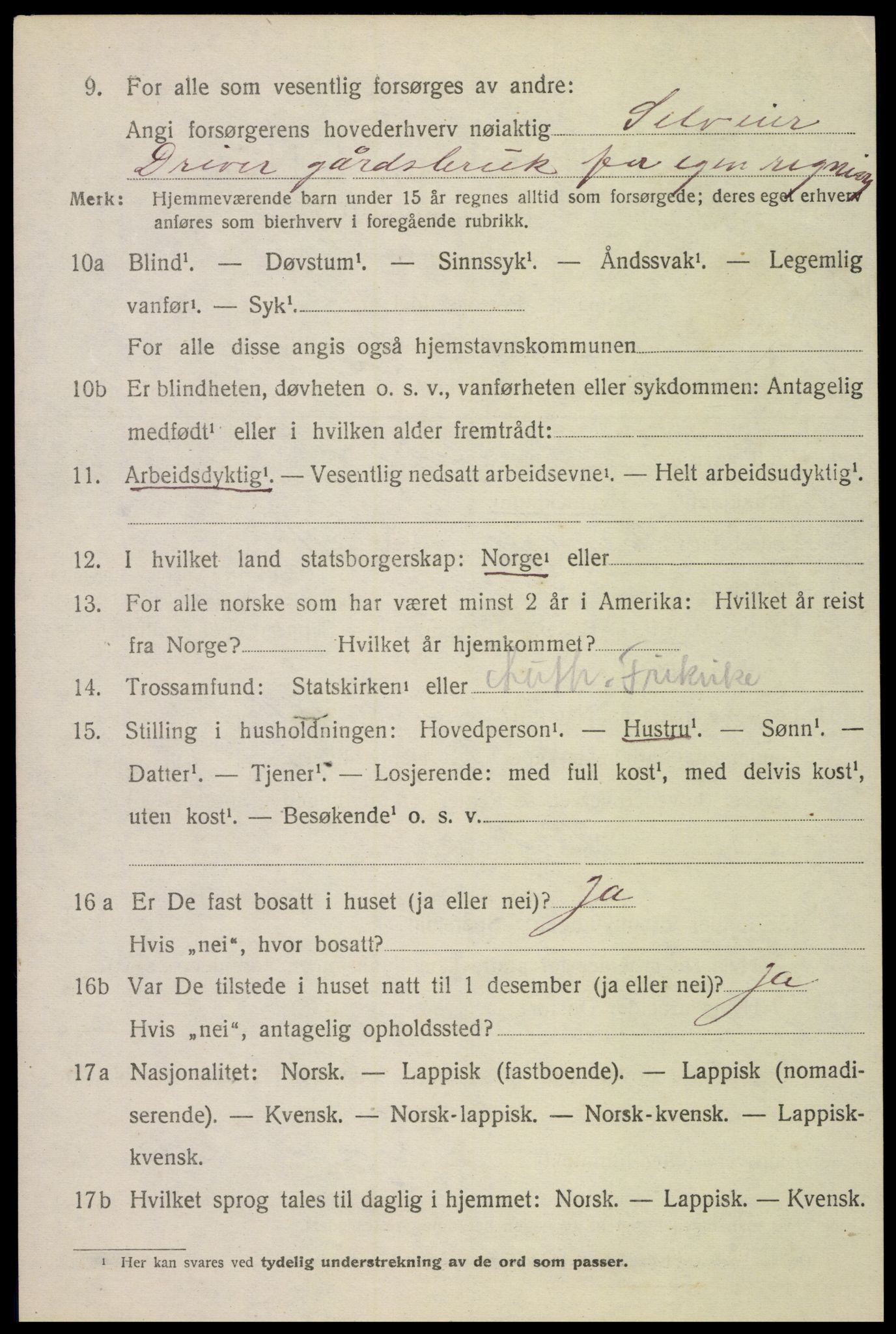 SAT, 1920 census for Sortland, 1920, p. 6537