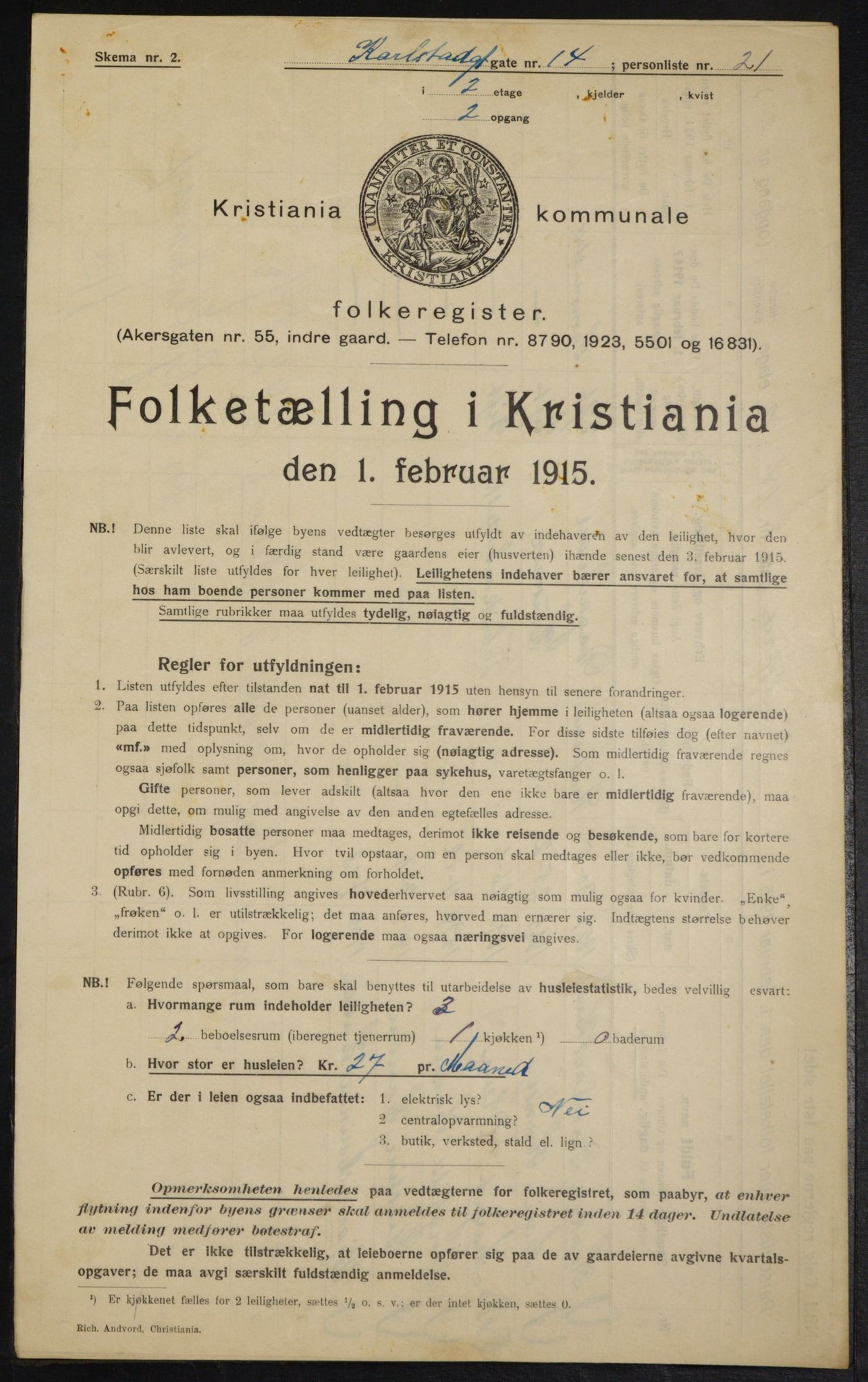 OBA, Municipal Census 1915 for Kristiania, 1915, p. 48695