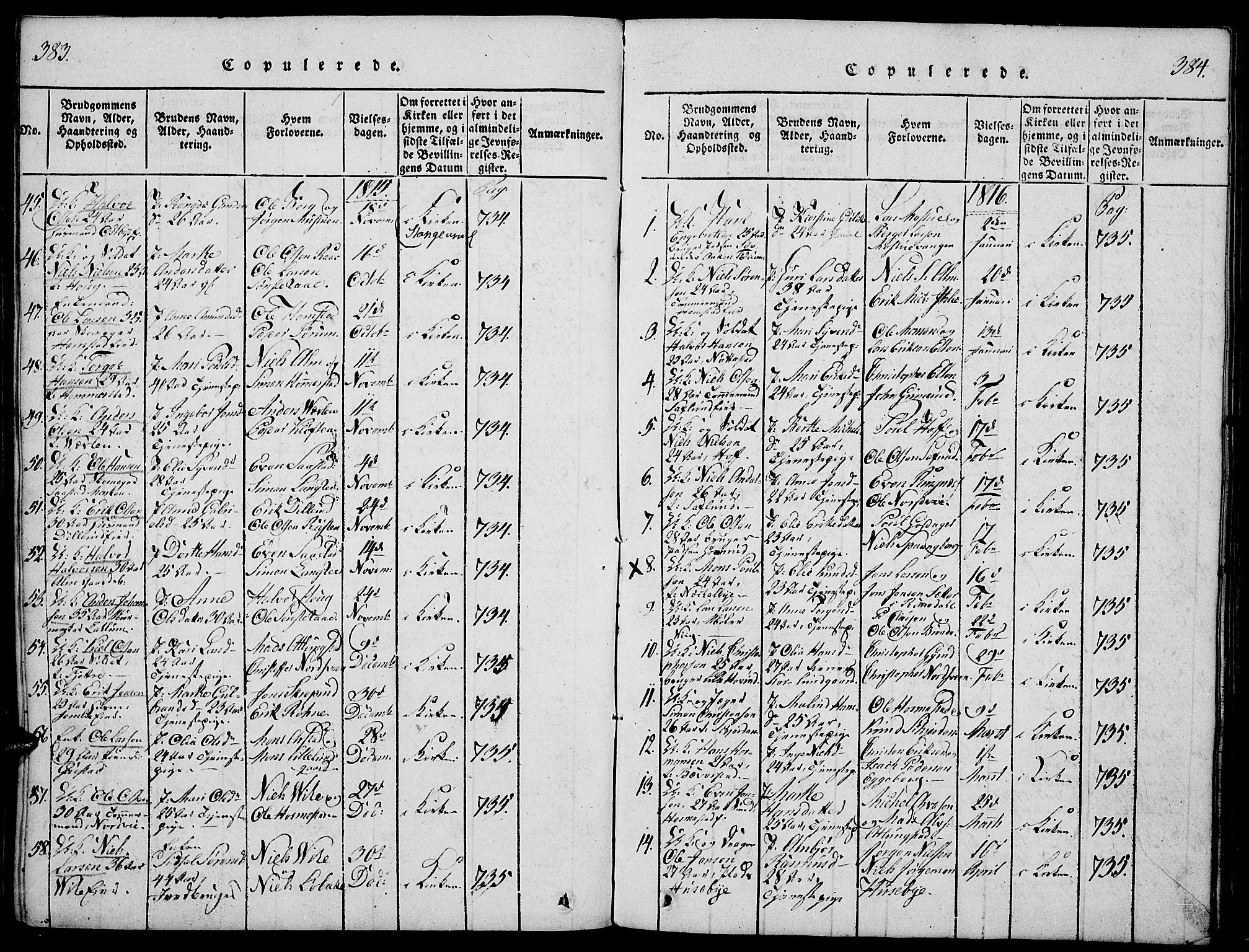 Stange prestekontor, AV/SAH-PREST-002/K/L0008: Parish register (official) no. 8, 1814-1825, p. 383-384