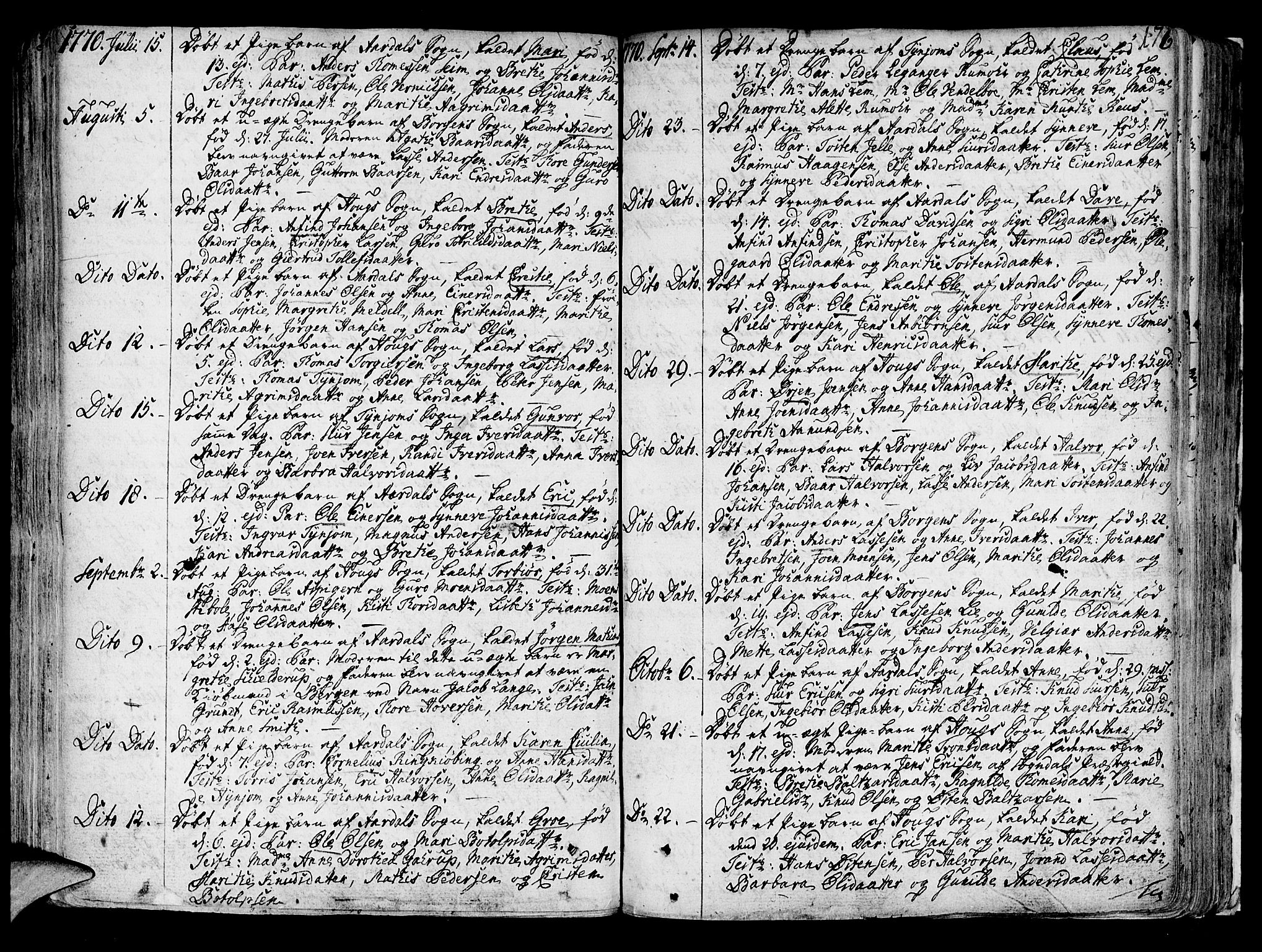 Lærdal sokneprestembete, AV/SAB-A-81201: Parish register (official) no. A 2, 1752-1782, p. 176