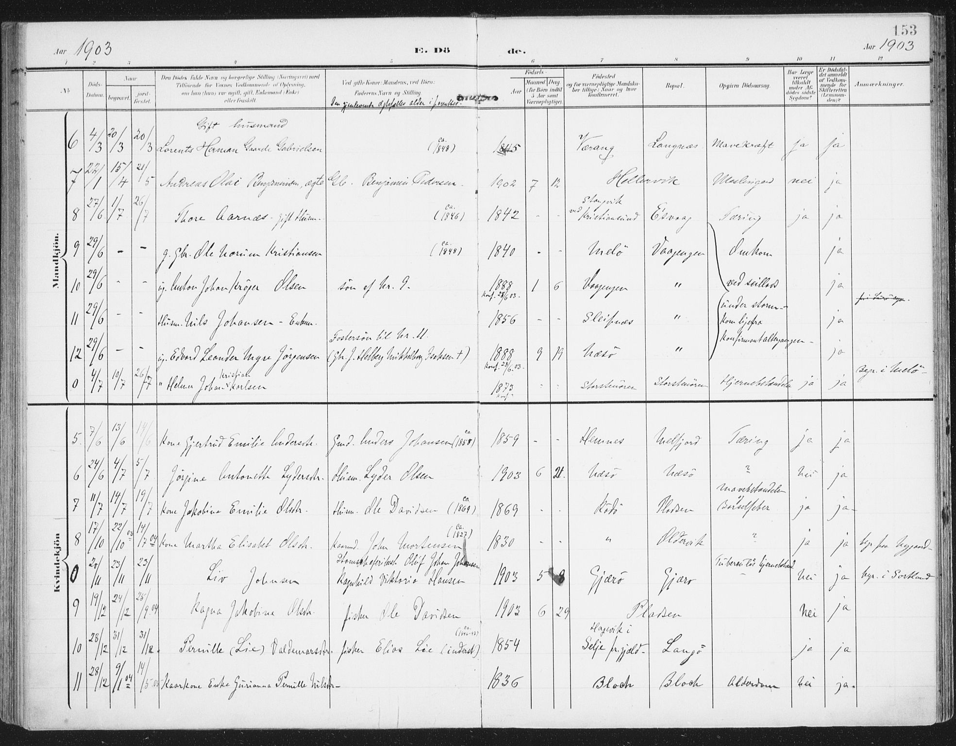 Ministerialprotokoller, klokkerbøker og fødselsregistre - Nordland, AV/SAT-A-1459/841/L0612: Parish register (official) no. 841A15, 1902-1910, p. 153