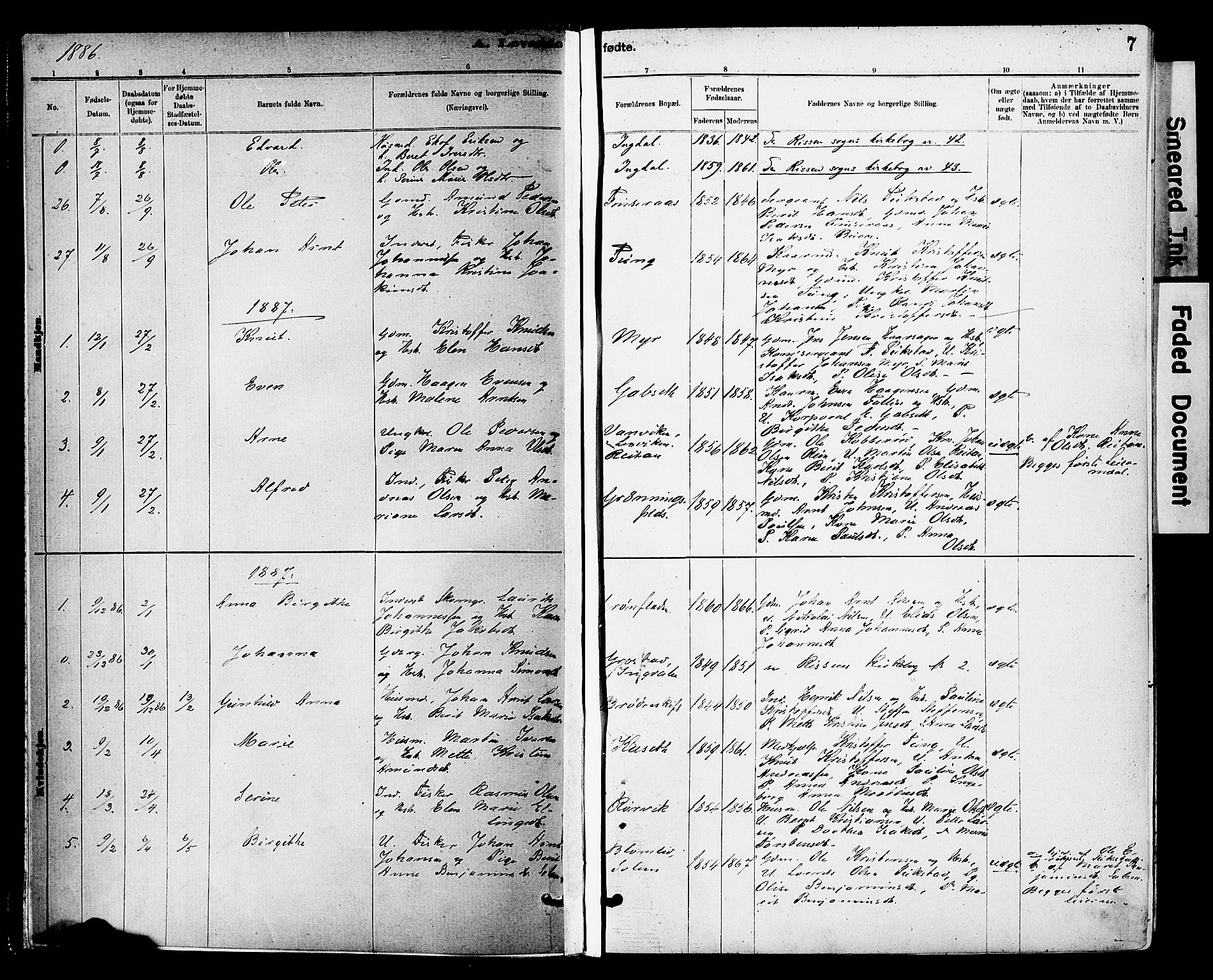 Ministerialprotokoller, klokkerbøker og fødselsregistre - Sør-Trøndelag, SAT/A-1456/646/L0615: Parish register (official) no. 646A13, 1885-1900, p. 7