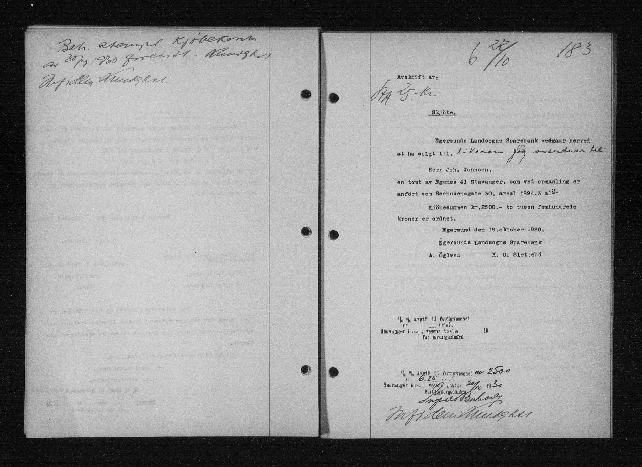 Stavanger byfogd, AV/SAST-A-101408/001/4/41/410/410BB/L0058: Mortgage book no. 48, 1930-1931, Deed date: 22.10.1930