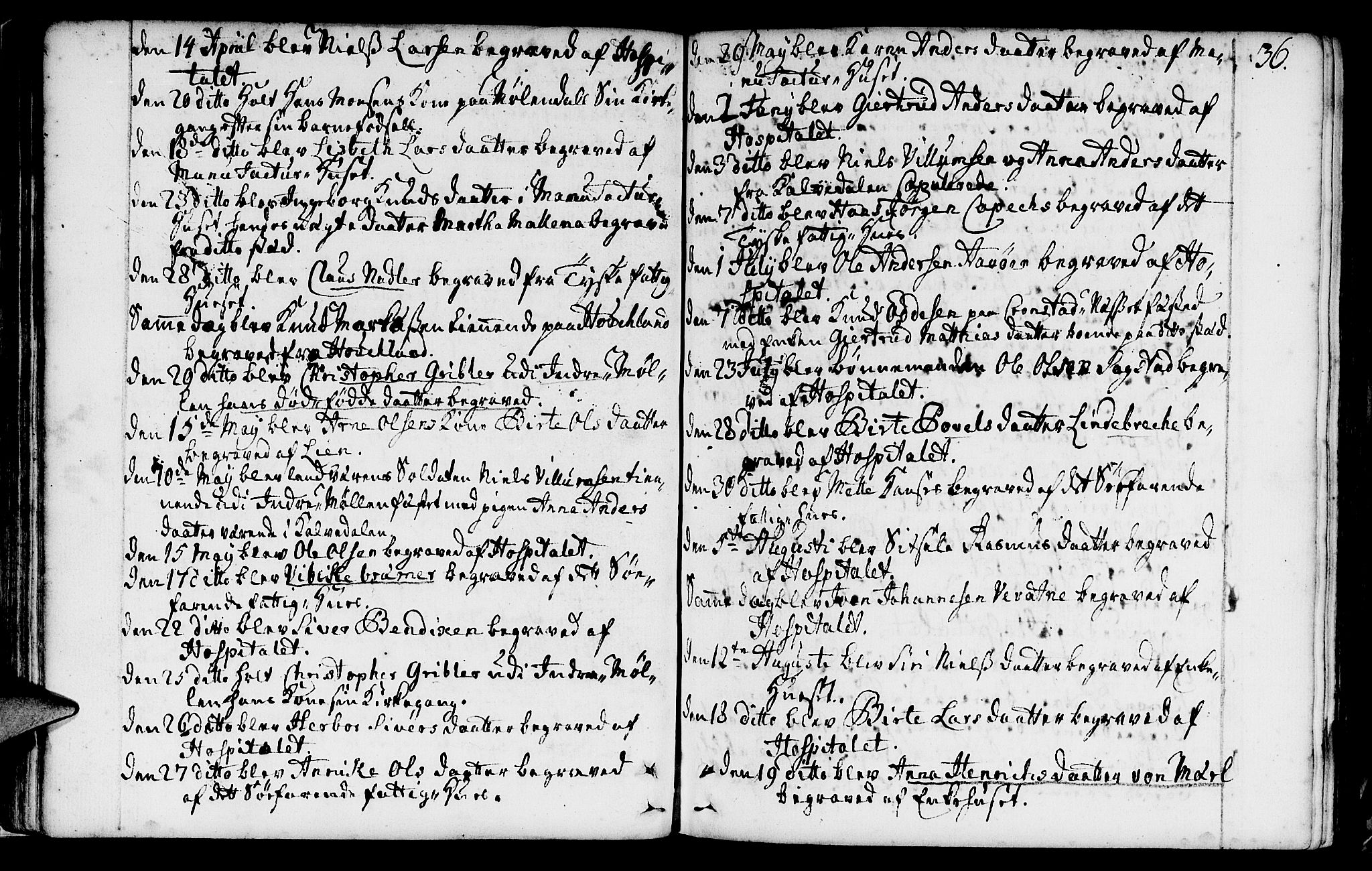 St. Jørgens hospital og Årstad sokneprestembete, SAB/A-99934: Parish register (official) no. A 1, 1743-1823, p. 36