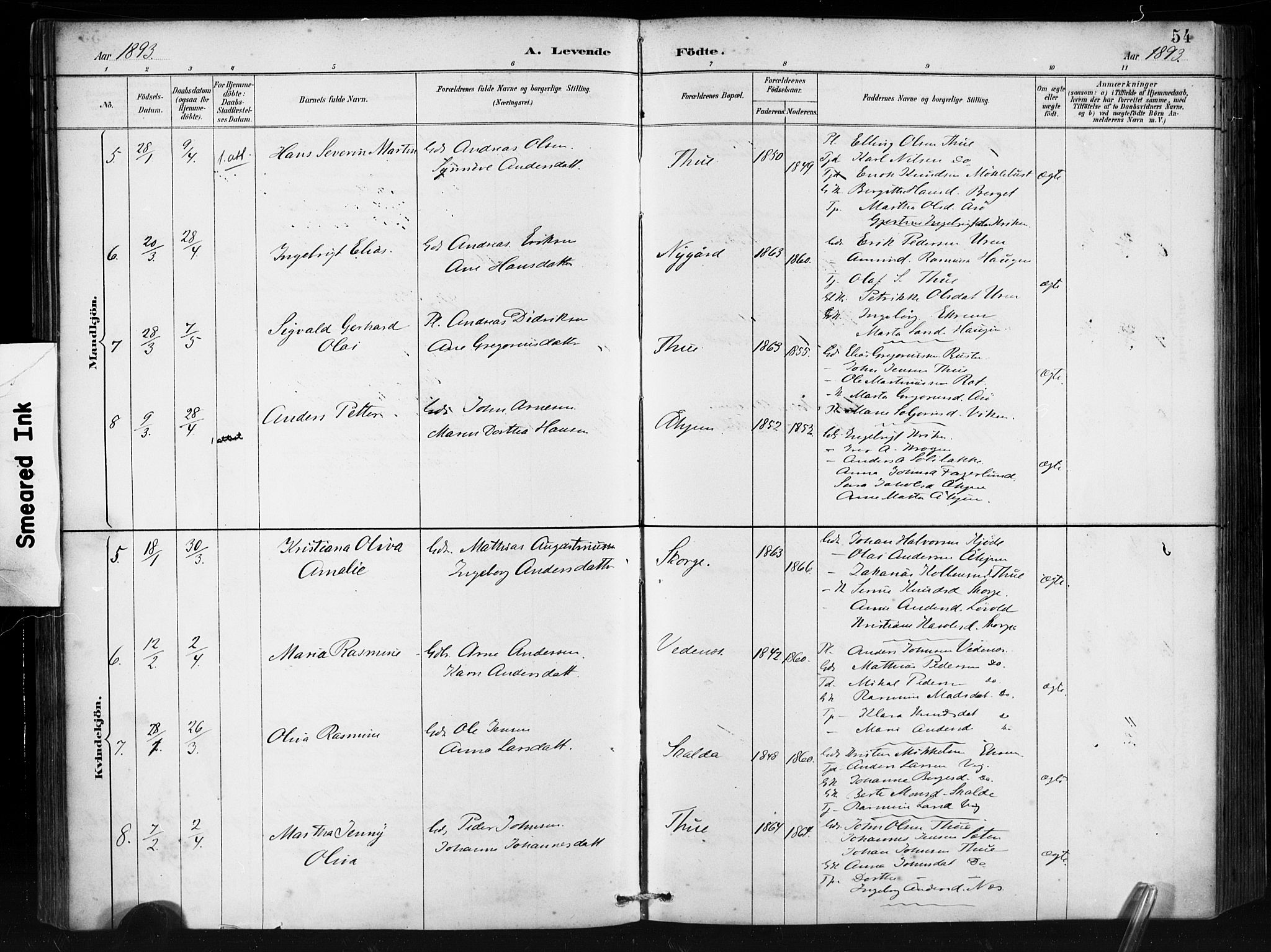 Ministerialprotokoller, klokkerbøker og fødselsregistre - Møre og Romsdal, AV/SAT-A-1454/501/L0008: Parish register (official) no. 501A08, 1885-1901, p. 54