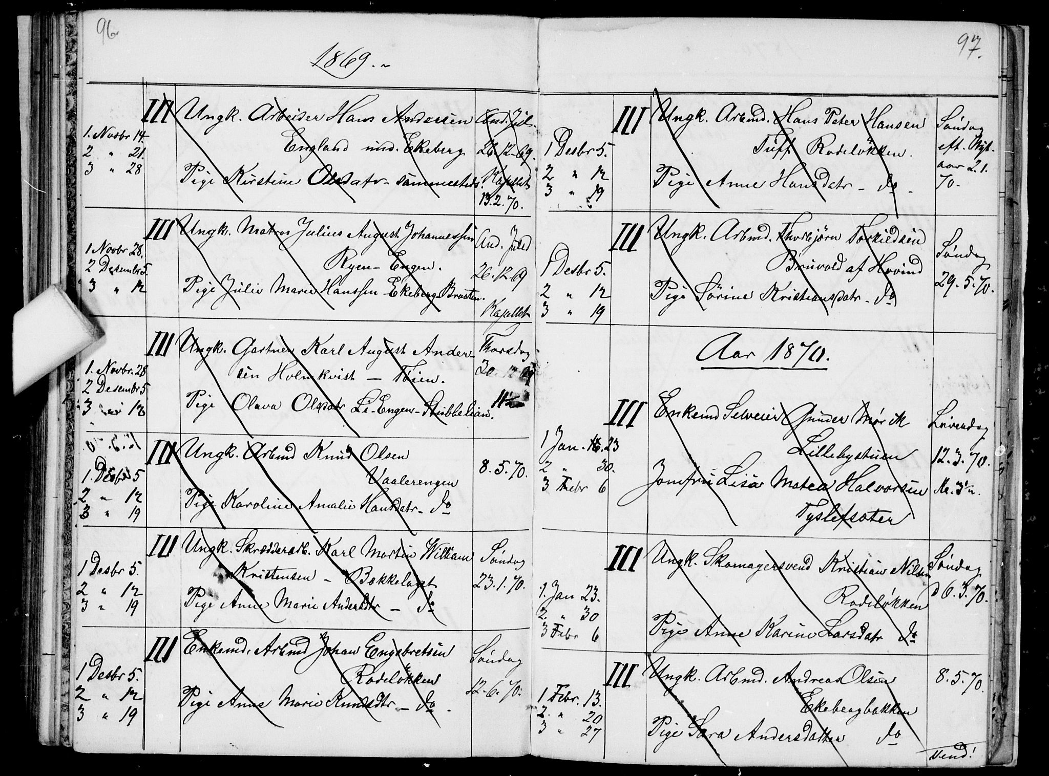Østre Aker prestekontor Kirkebøker, SAO/A-10840/H/Ha/L0002: Banns register no. I 2, 1861-1872, p. 96-97
