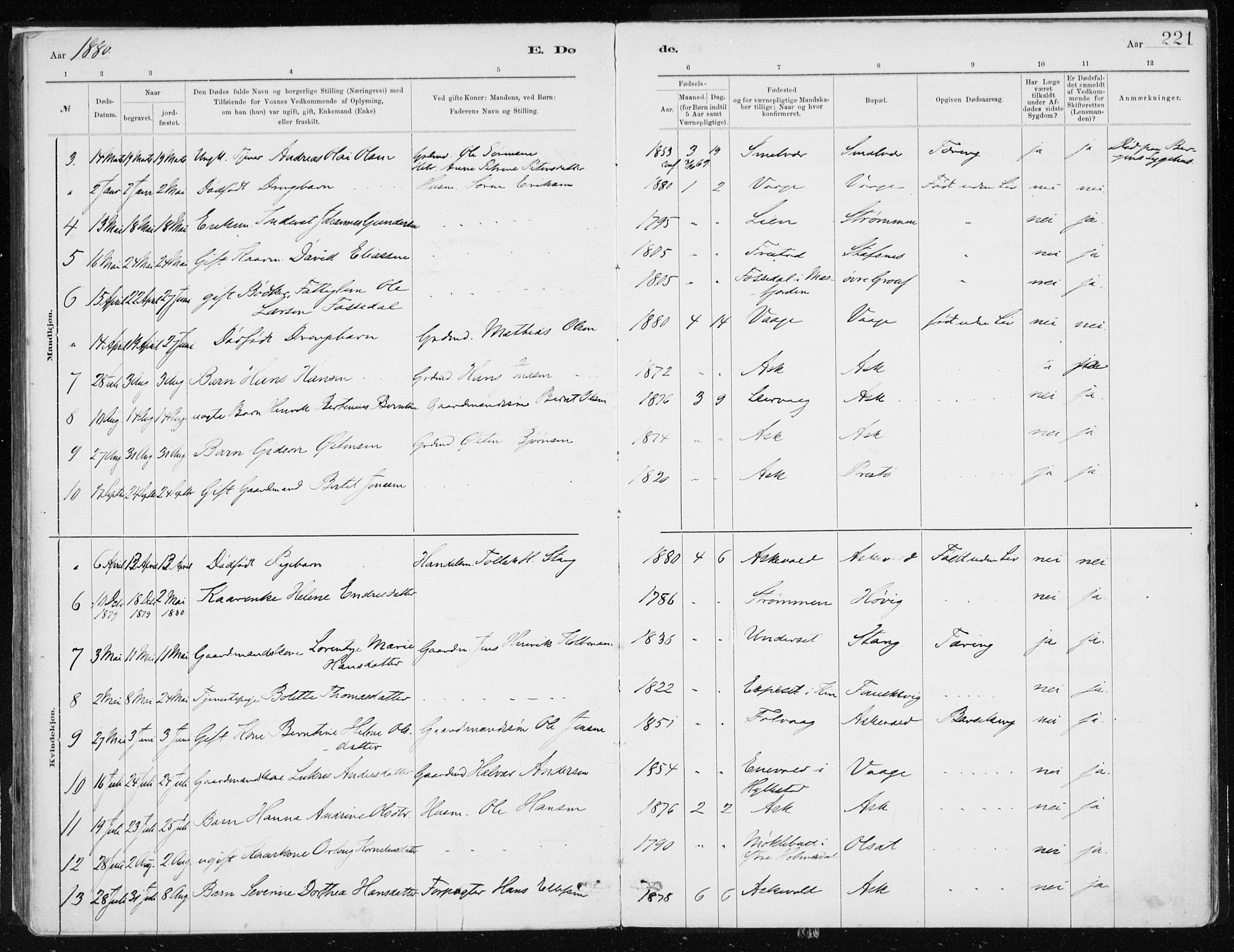 Askvoll sokneprestembete, AV/SAB-A-79501/H/Haa/Haab/L0002: Parish register (official) no. B 2, 1879-1909, p. 221