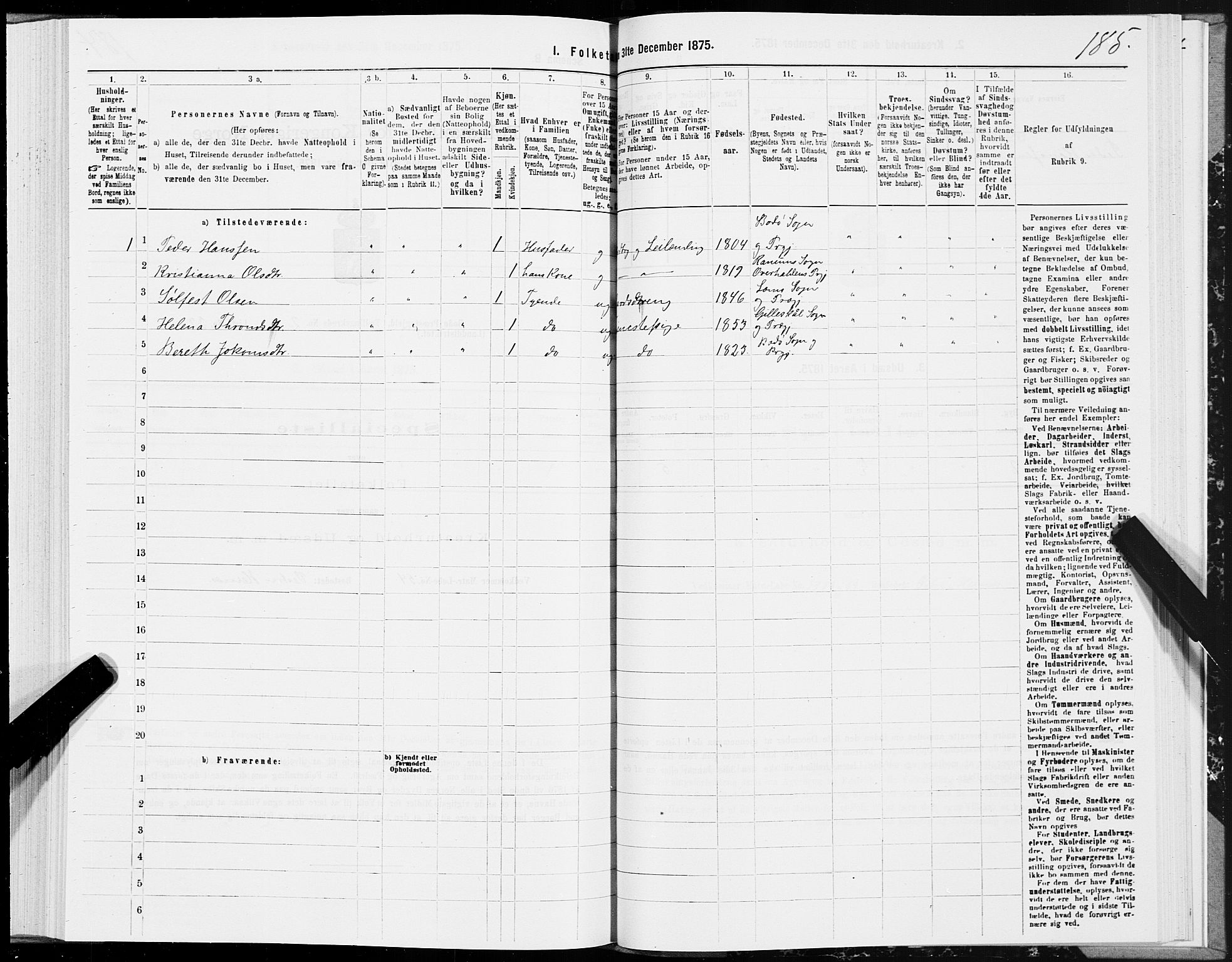 SAT, 1875 census for 1843L Bodø/Bodø, 1875, p. 1185