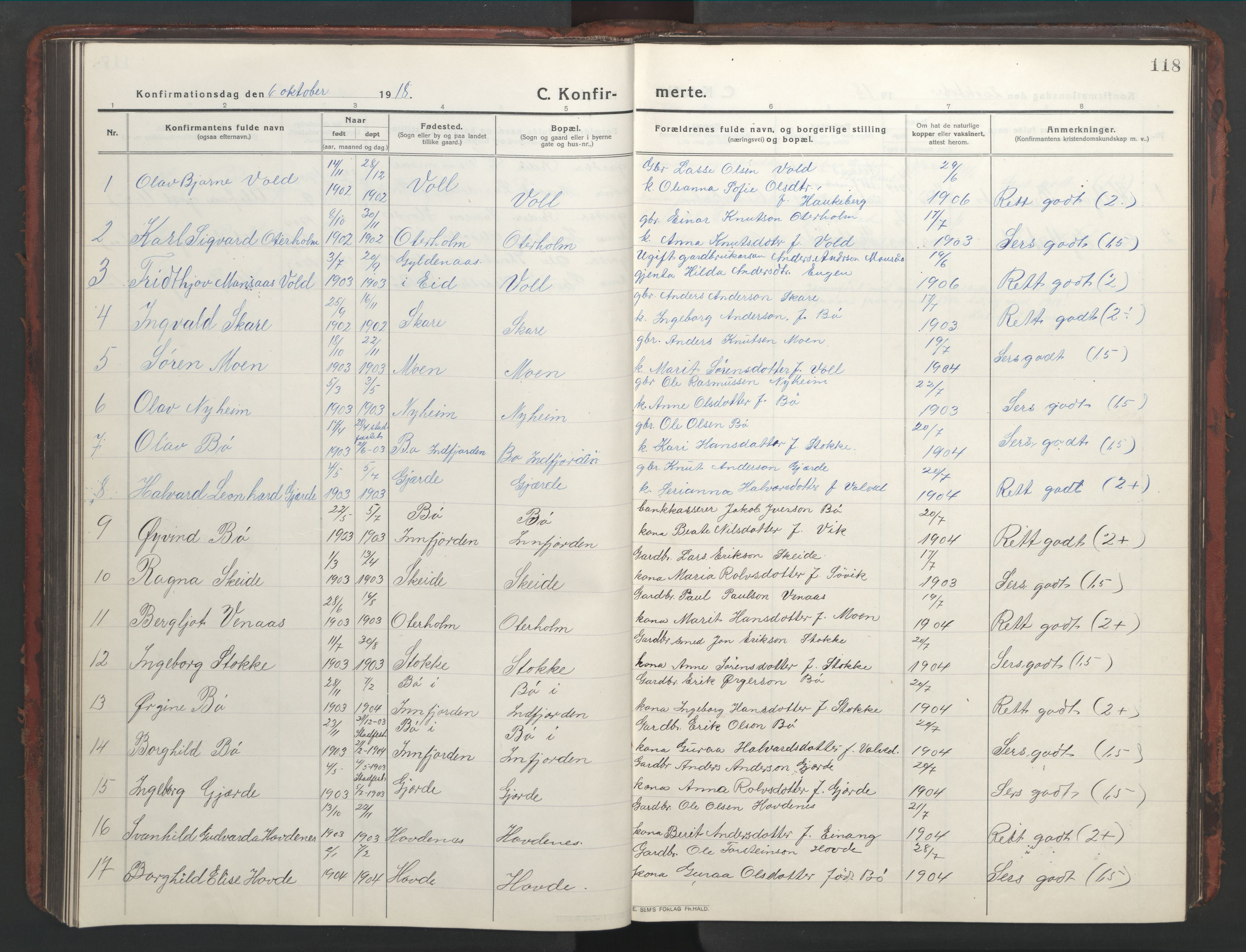 Ministerialprotokoller, klokkerbøker og fødselsregistre - Møre og Romsdal, AV/SAT-A-1454/543/L0565: Parish register (copy) no. 543C03, 1916-1955, p. 118