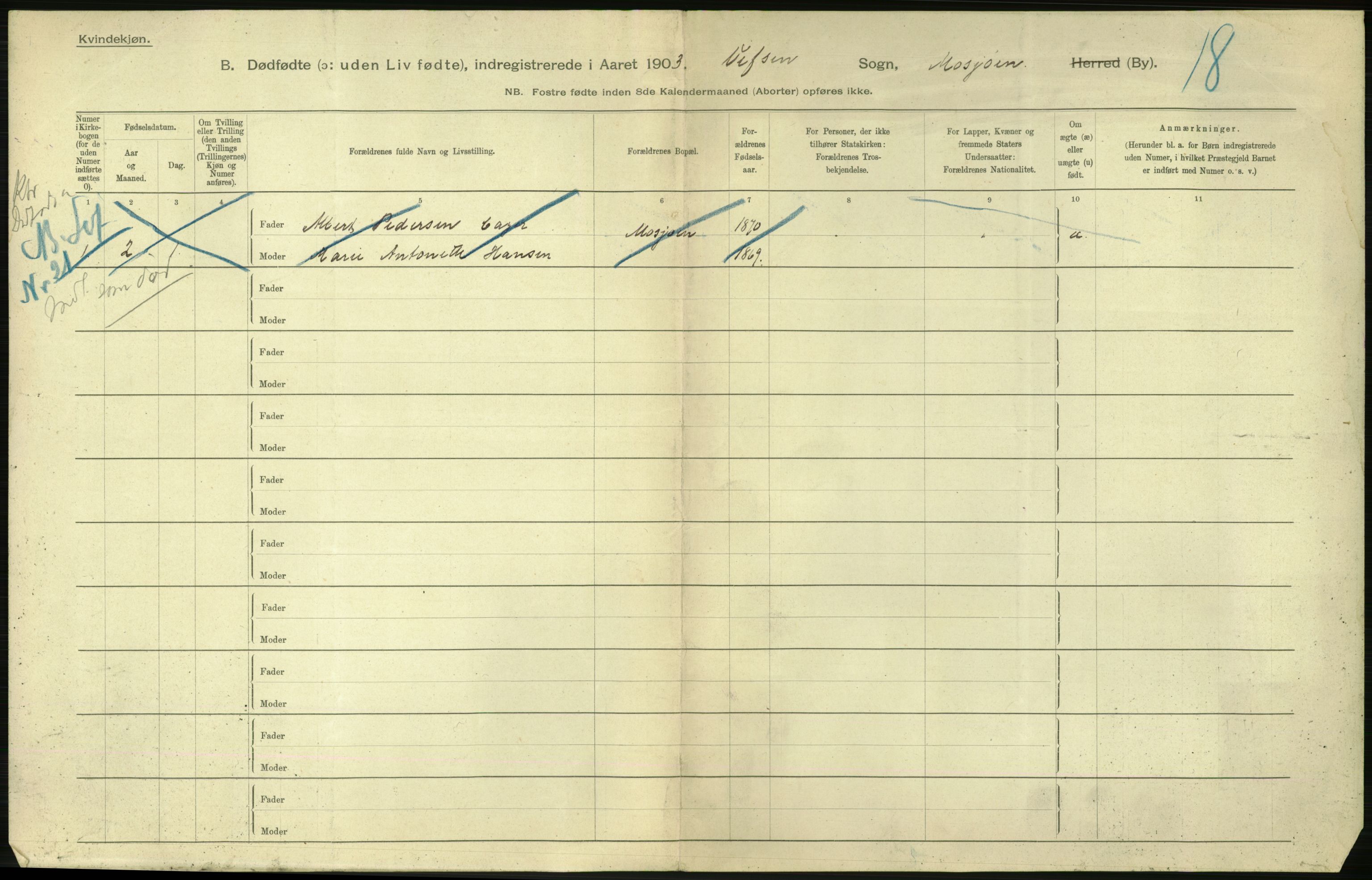 Statistisk sentralbyrå, Sosiodemografiske emner, Befolkning, AV/RA-S-2228/D/Df/Dfa/Dfaa/L0026: Smålenenes - Finnmarkens amt: Dødfødte. Byer., 1903, p. 234