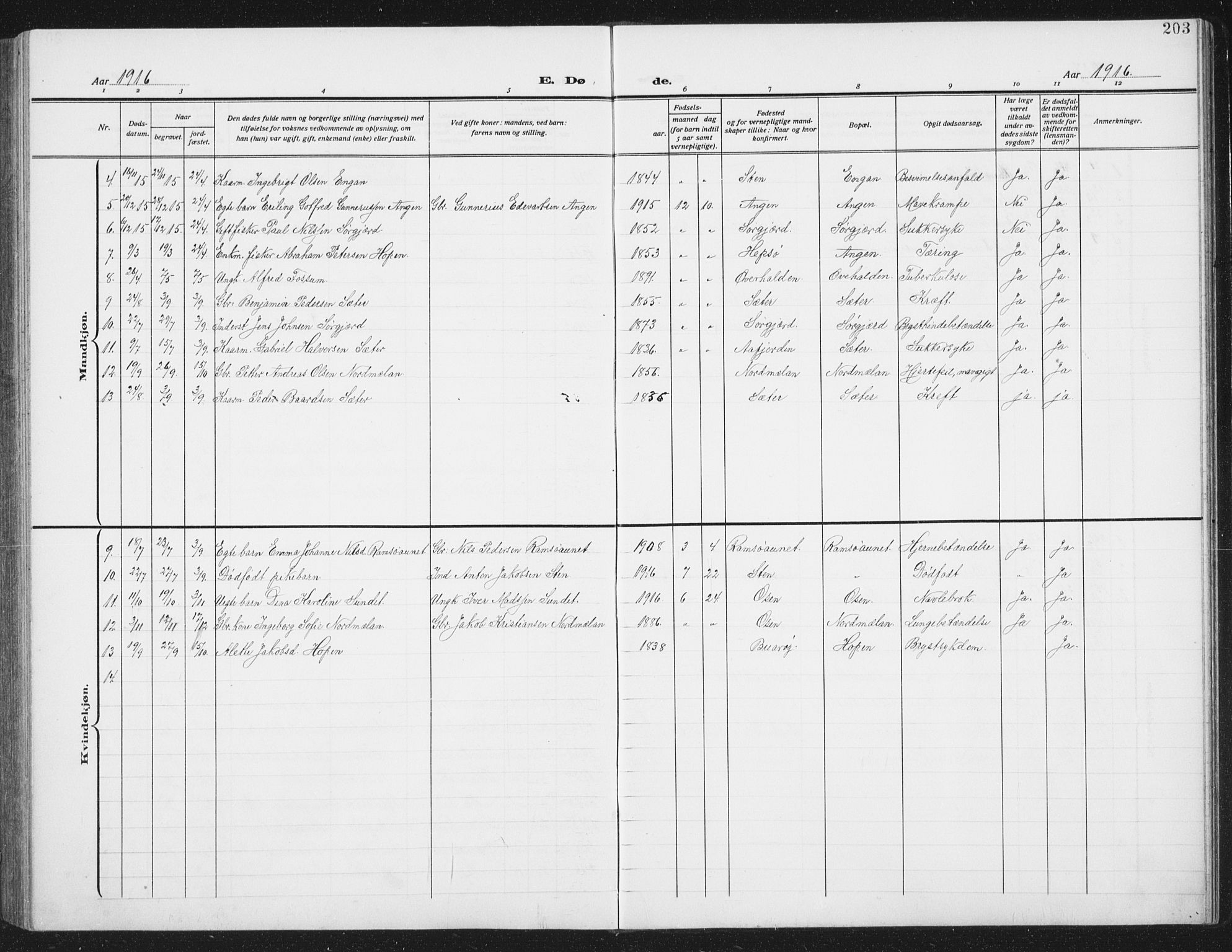 Ministerialprotokoller, klokkerbøker og fødselsregistre - Sør-Trøndelag, SAT/A-1456/658/L0727: Parish register (copy) no. 658C03, 1909-1935, p. 203
