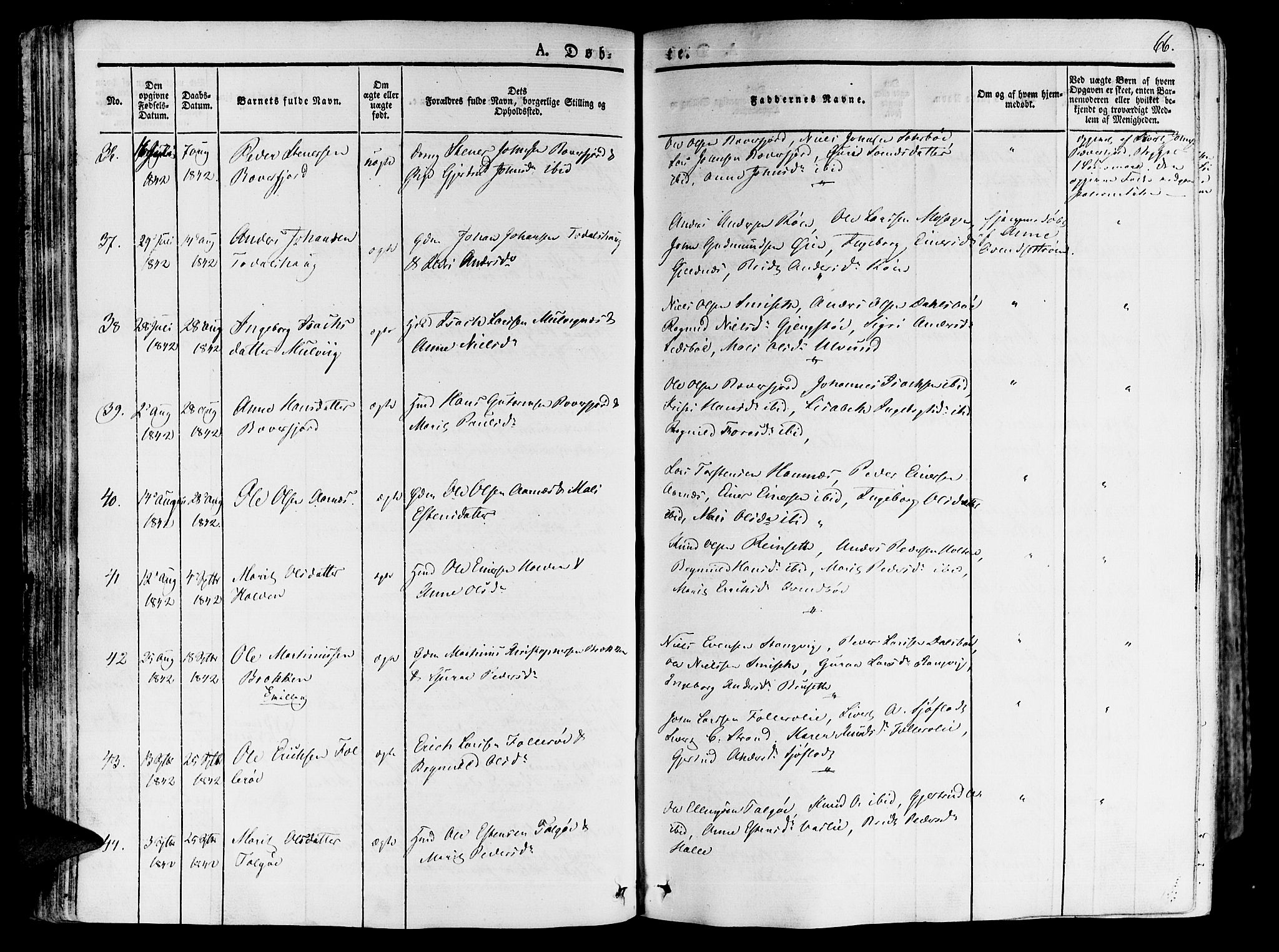 Ministerialprotokoller, klokkerbøker og fødselsregistre - Møre og Romsdal, AV/SAT-A-1454/592/L1024: Parish register (official) no. 592A03 /1, 1831-1849, p. 66