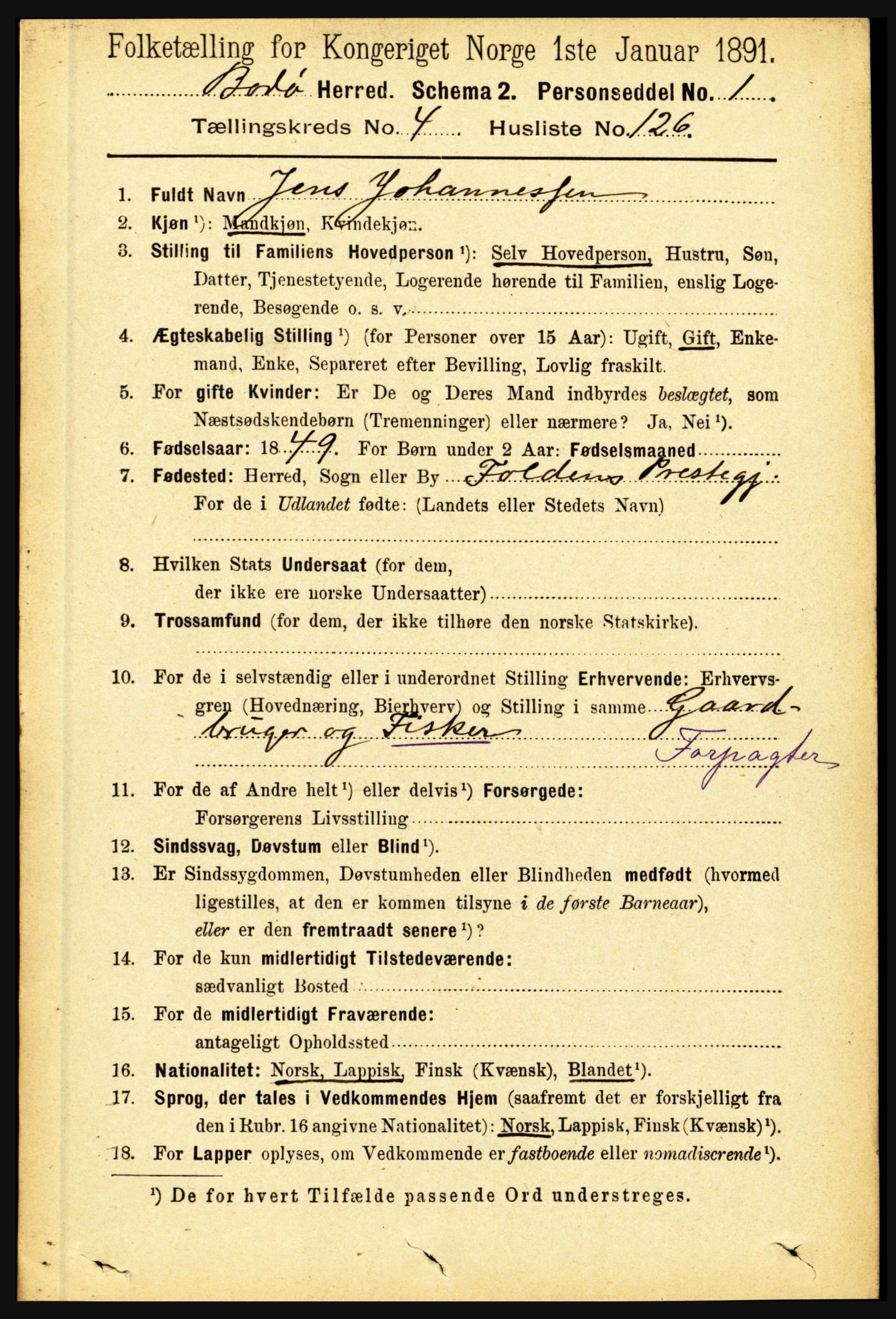 RA, 1891 census for 1843 Bodø, 1891, p. 3019