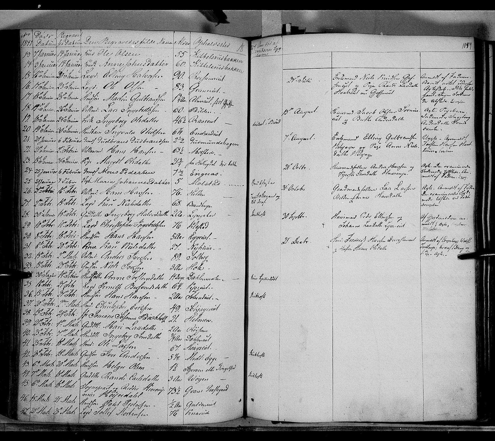 Gran prestekontor, SAH/PREST-112/H/Ha/Haa/L0011: Parish register (official) no. 11, 1842-1856, p. 1058-1059