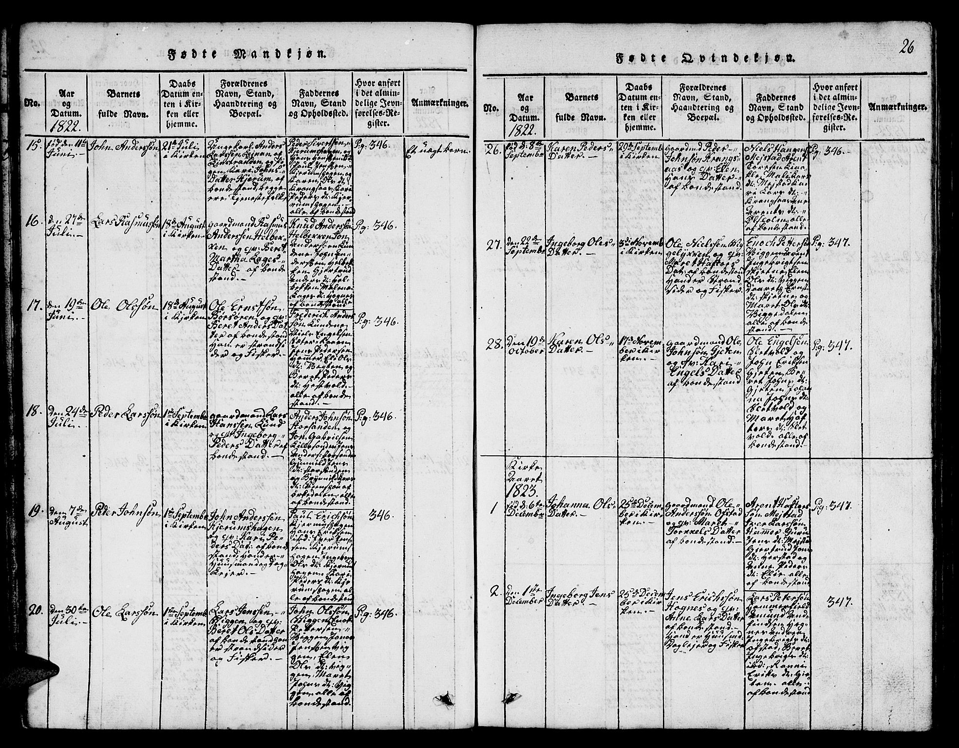 Ministerialprotokoller, klokkerbøker og fødselsregistre - Sør-Trøndelag, SAT/A-1456/665/L0776: Parish register (copy) no. 665C01, 1817-1837, p. 26